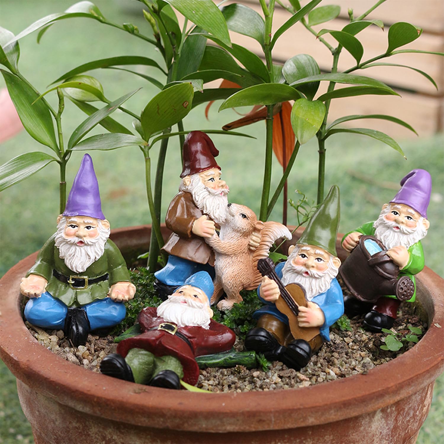 5 Stück Gnomos De Maceta De Plantas, Decoracion Jardin Exterior, Estatua De Gnomo En Miniatura De Bonsái, Enano Pequeño Gnomos De Jardín En Miniatura, para Patio, Oficina, Jardín, Escritorio