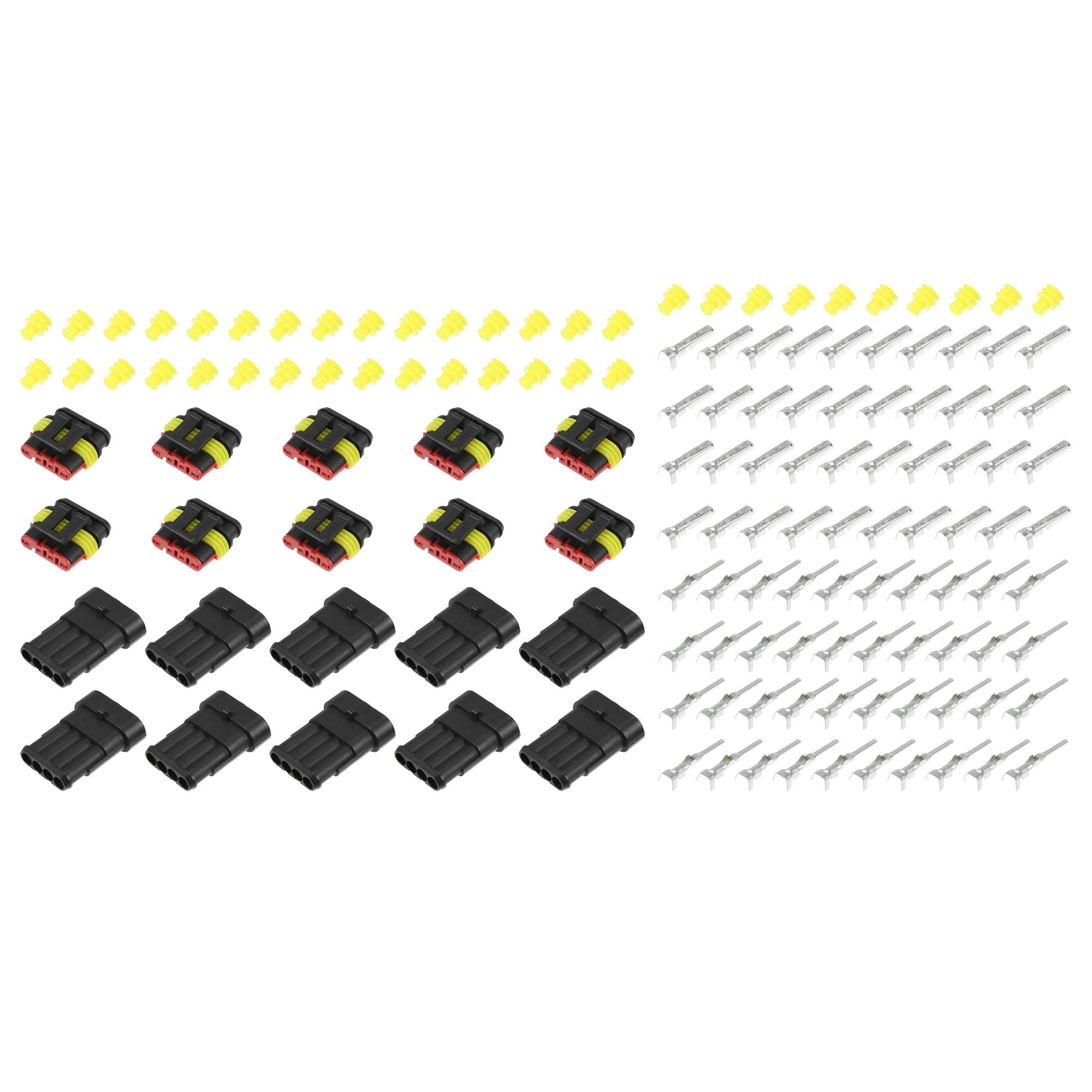 X AUTOHAUX 10 Kit 4 Pin Way 2 Wire Waterproof Electrical Connector 1.5mm Series Terminal Connector 14 AWG for Car Truck Boat Motorcycle