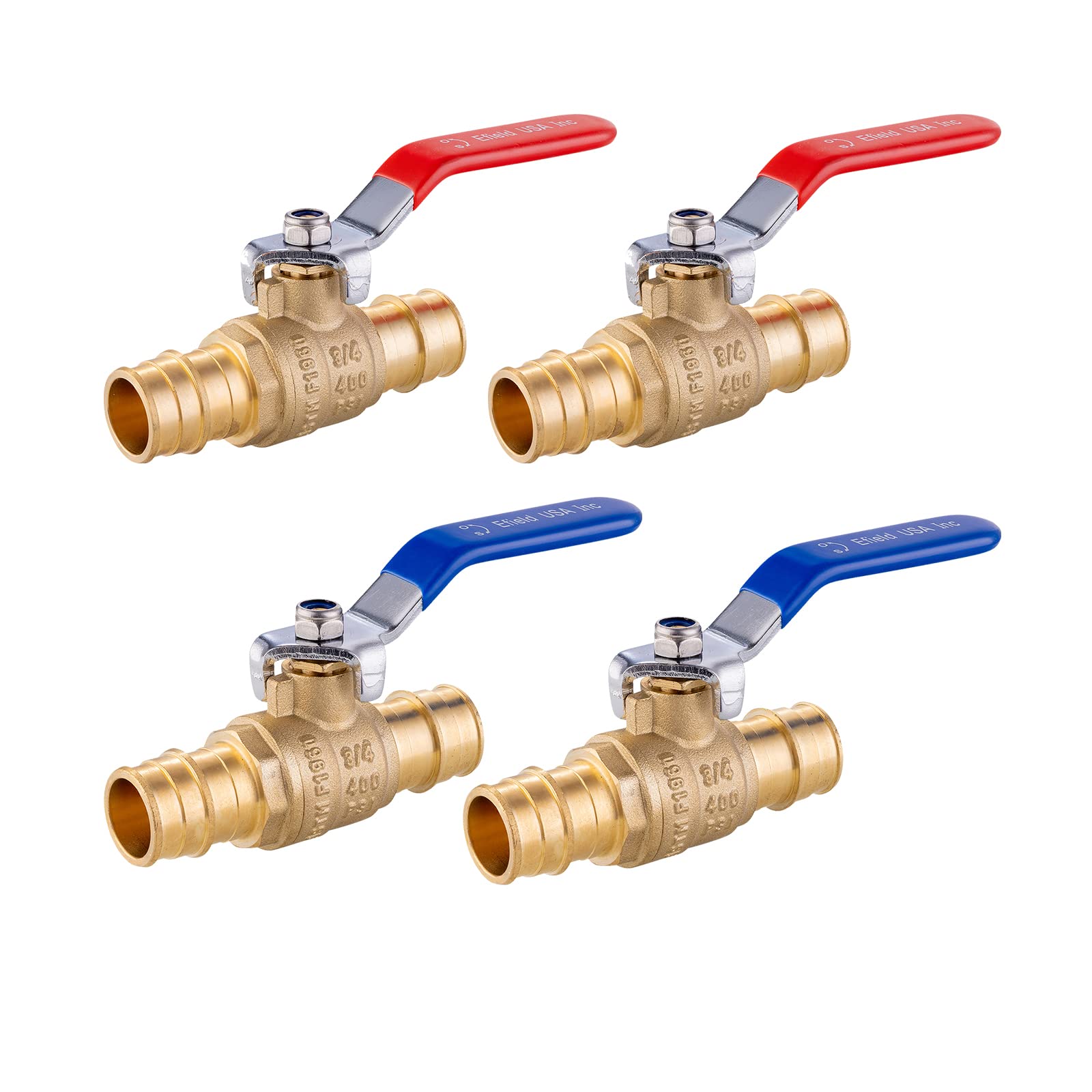 EFIELD - Valvola a sfera in ottone per acqua calda e fredda, per acqua potabile, certificazione ASTM F1960, UPC, confezione da 4 pezzi