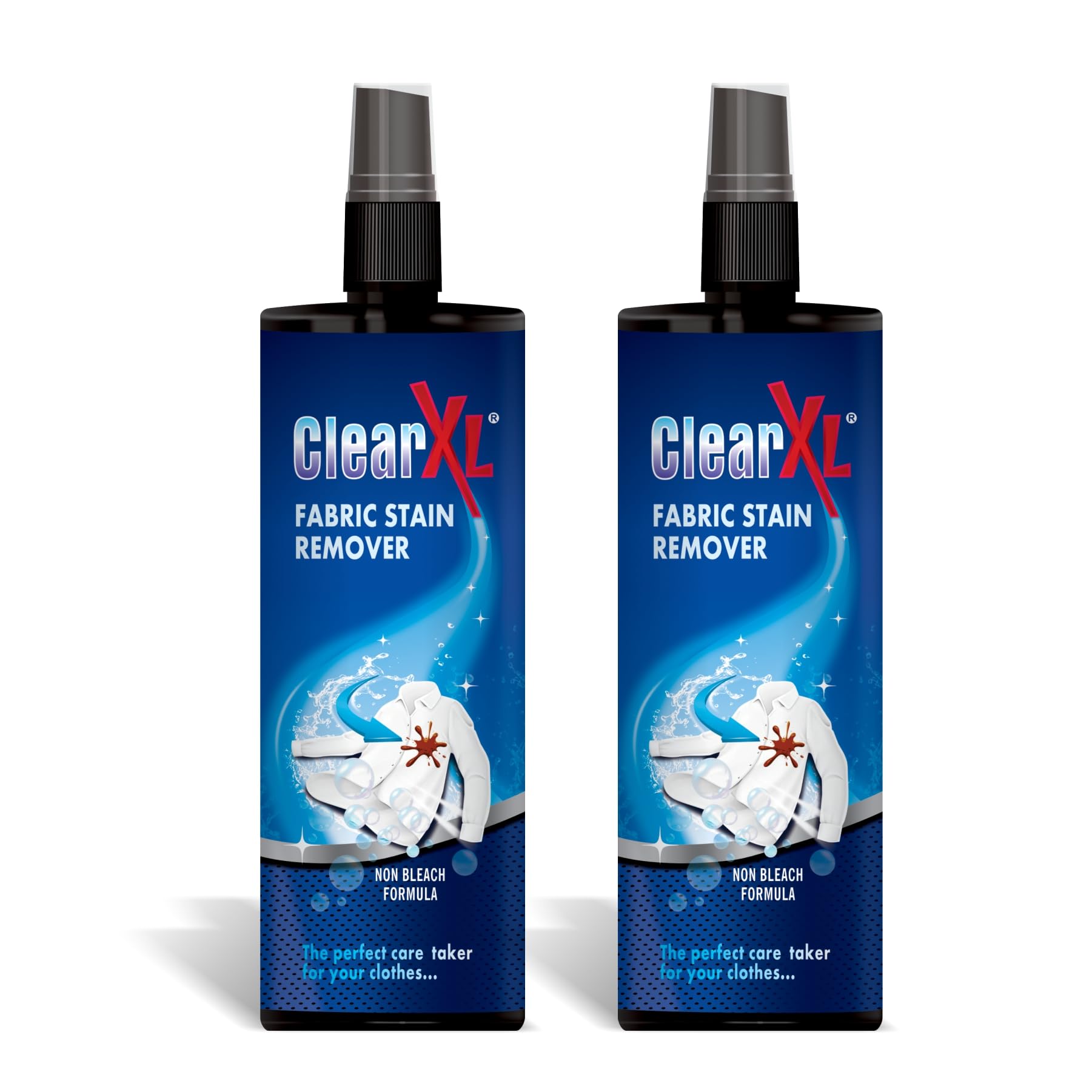 CLEAR XL Fabric Stain Remover Powerful Formula for Tough Stains Safe for All Fabrics Removes Grease, Ink, Coffee, Wine, and Food Stains Gentle on Clothes (100 +100 ml - PACK OF - 2)