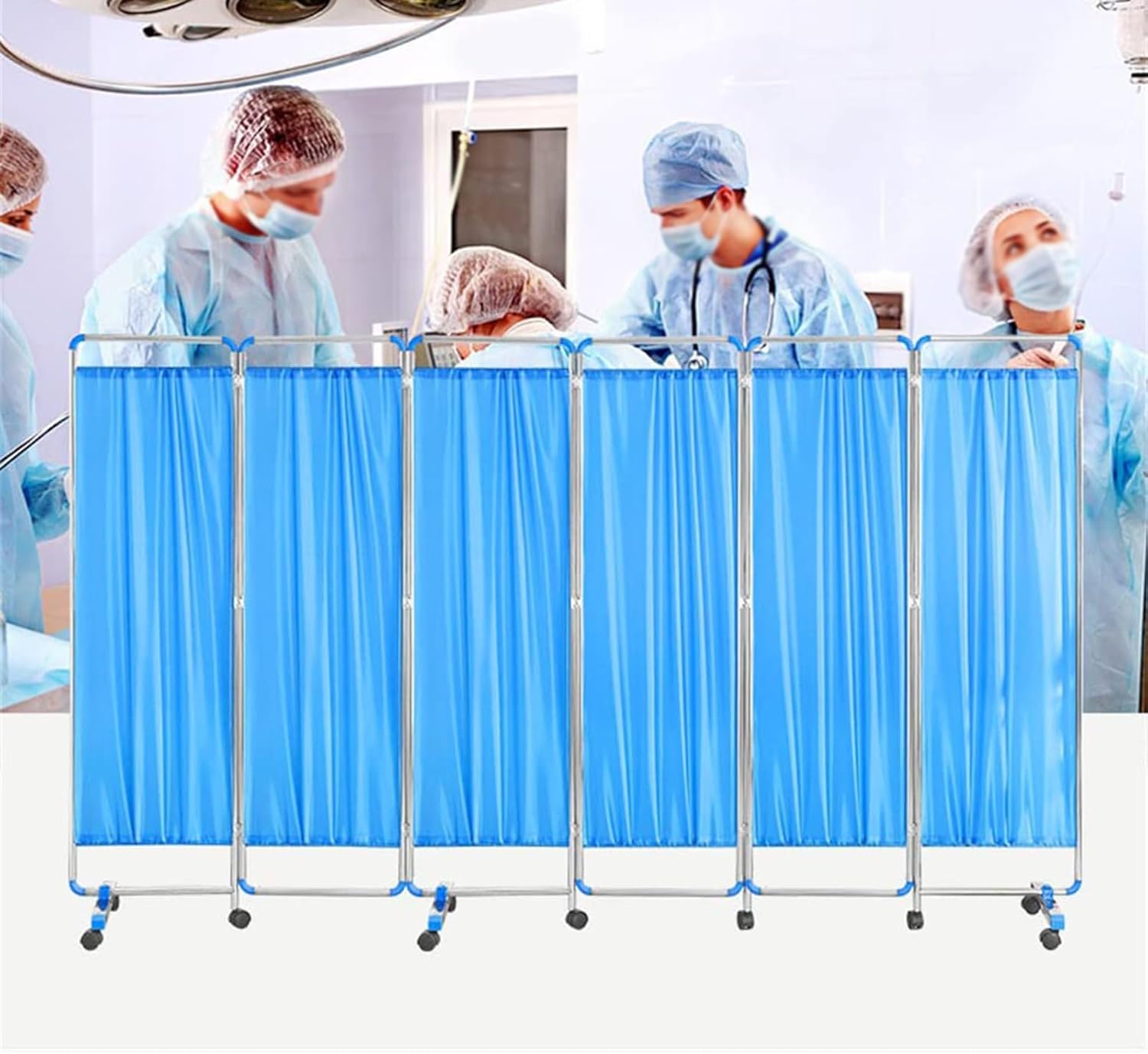 6 Panel Foldable Medical Privacy Screen, 180cm High Foldable Room Isolation Temporary Fence for Clinic/Ward/Examination Room, Space Saving