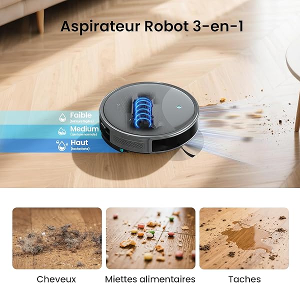 Lefant M350 Robot Aspirateur Laveur avec Station, 3 en 1, 6000Pa, Vidange Automatique, Zones Virtuelles, Navigation Laser avec Cartographie, Idéal pour Les Sols,Tapis Poils d'animaux, WiFi/Alexa/App - 3