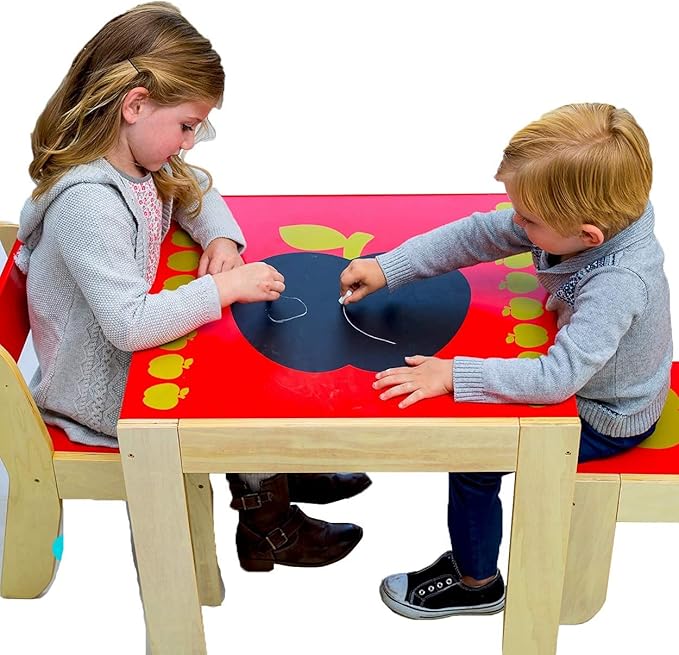 labebe Wooden Activity Table Chair, Red Apple Toddler Table