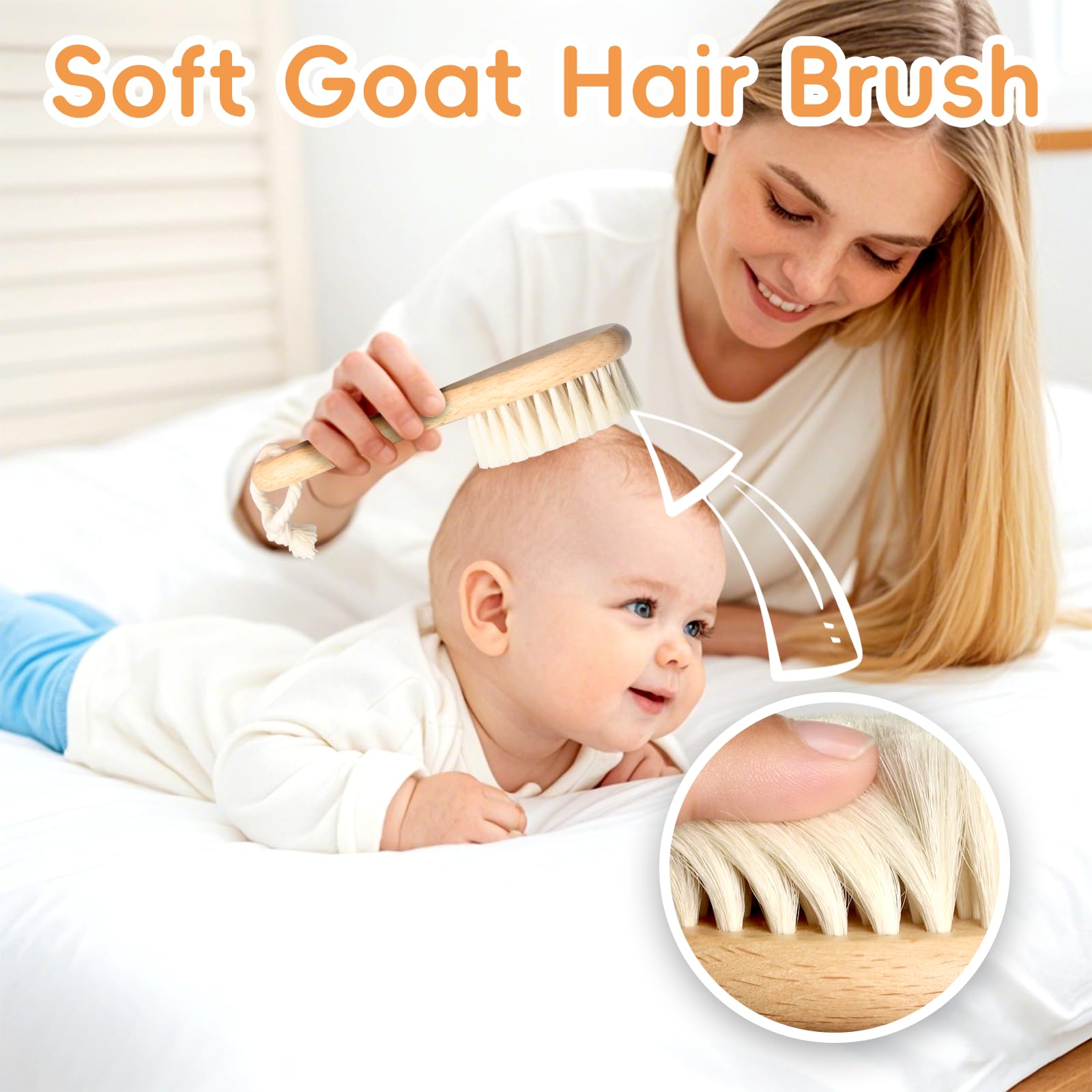 Baby-Haarbürste, Ziegenborsten aus Holz, Haarbürste mit Silikon-Haarschrubber, Wiegenkappenbürste für Neugeborene, Kleinkinder, Jungen, Mädchen, perfekte Kopfhautpflege Produkt (Rosa)