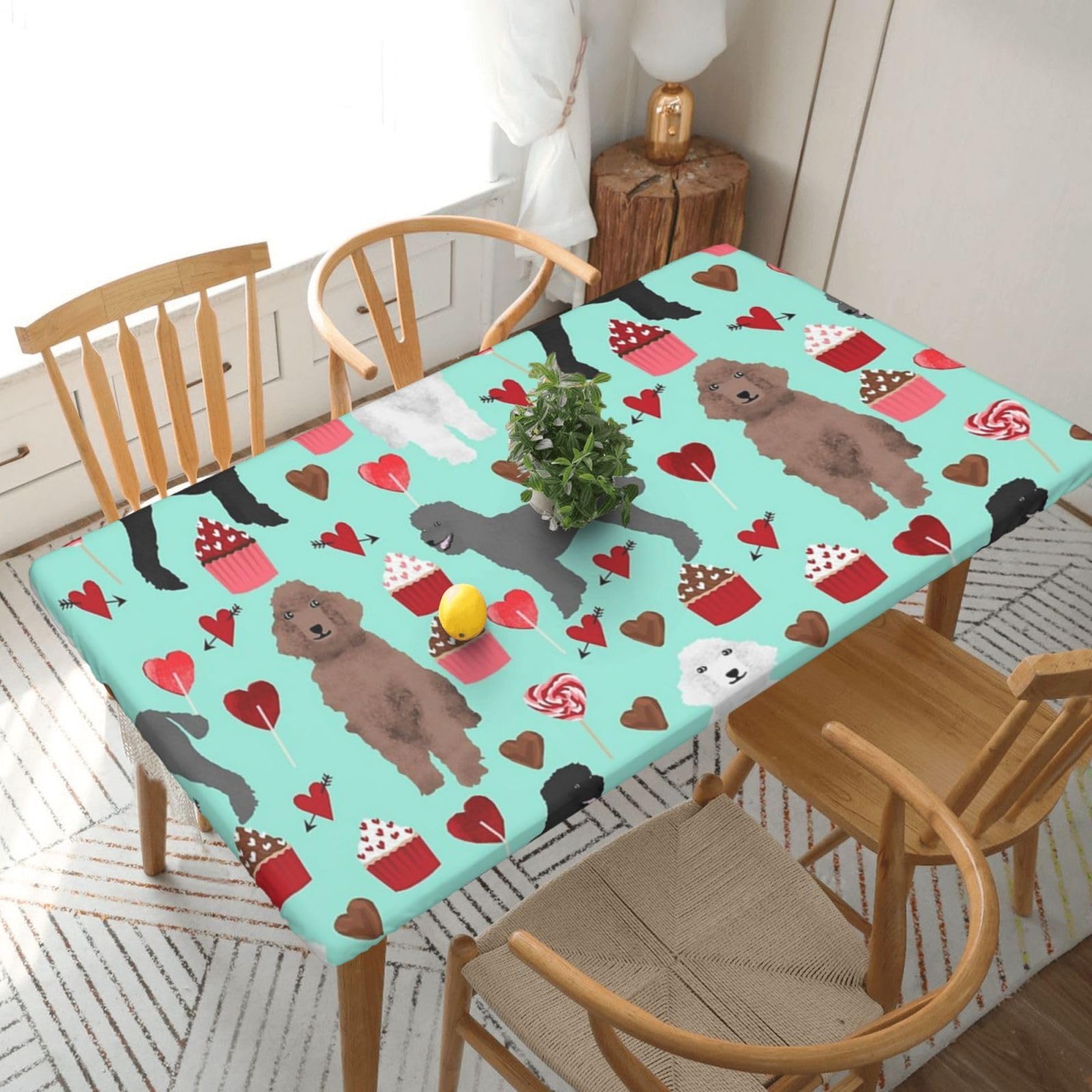 BNVSADC Poodles Dogs Printed 5FT Tablecloth Polyester Kitchen Water Resistant Table Cloth Dining Table Decoration Table Covers, 152x76 CM