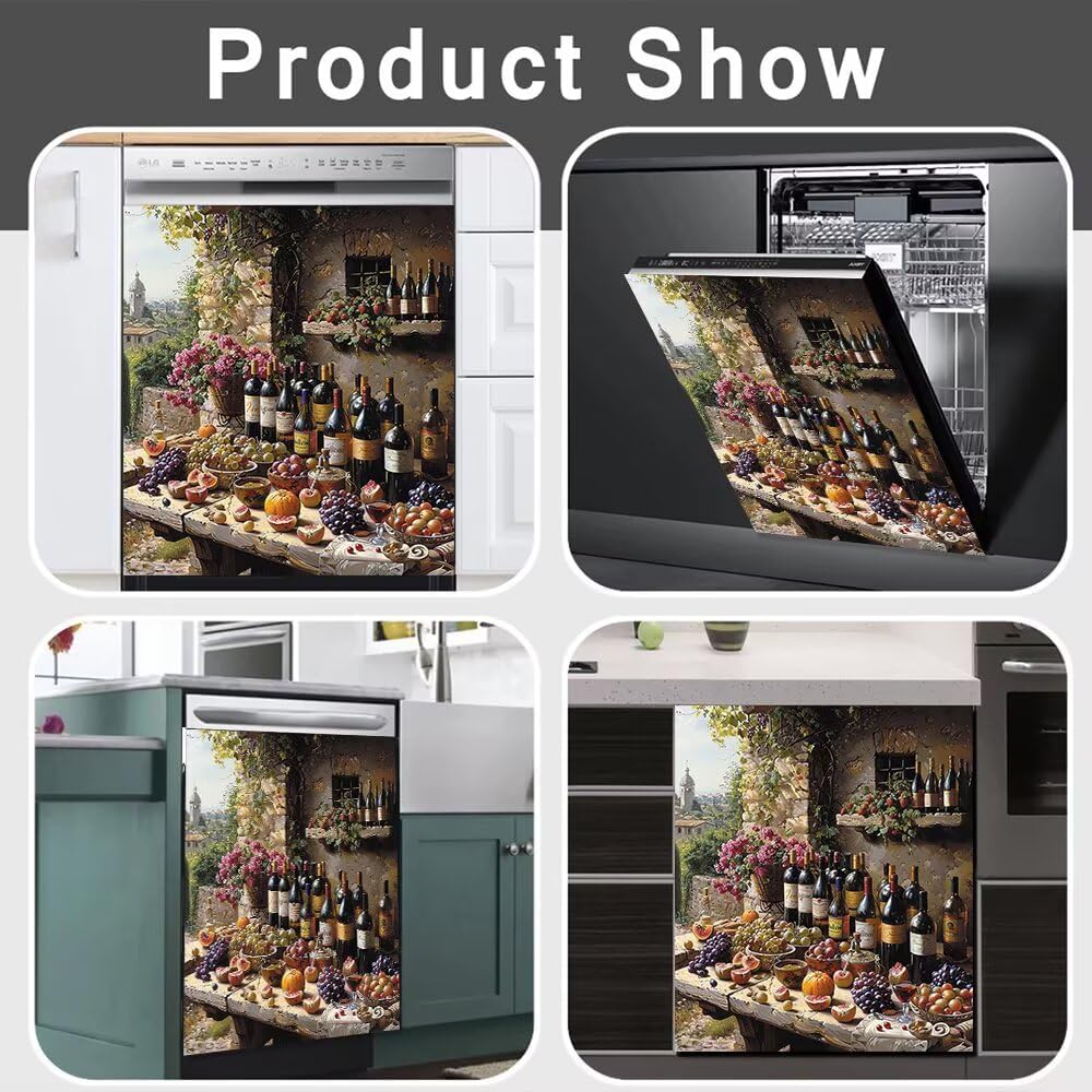 Grape and Wine Refrigerator Door Panel Decal Country Wine Dishwasher Decorative Cover Fruit Plate Sticker Kitchen Decor Creative Magnetic Cover,Retro Magnets for Fridge