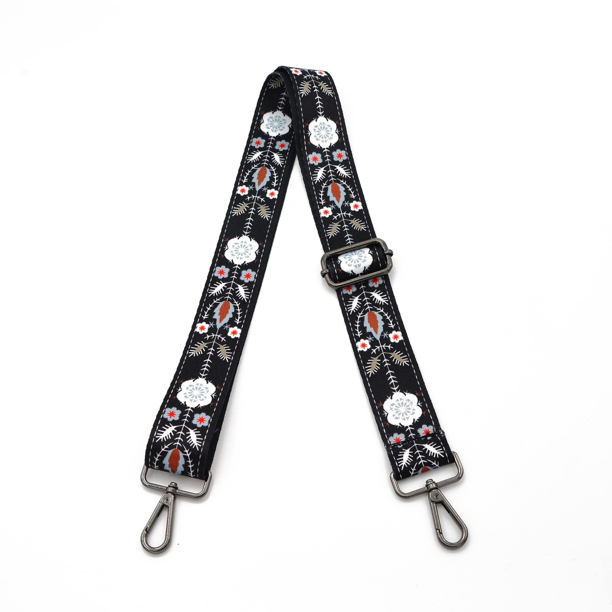 Correa cruzada ajustable de repuesto, correa de hombro ancha con herrajes plateados, bordado jacquard universal para bolsos y bolsas de lona (negro-nieve)