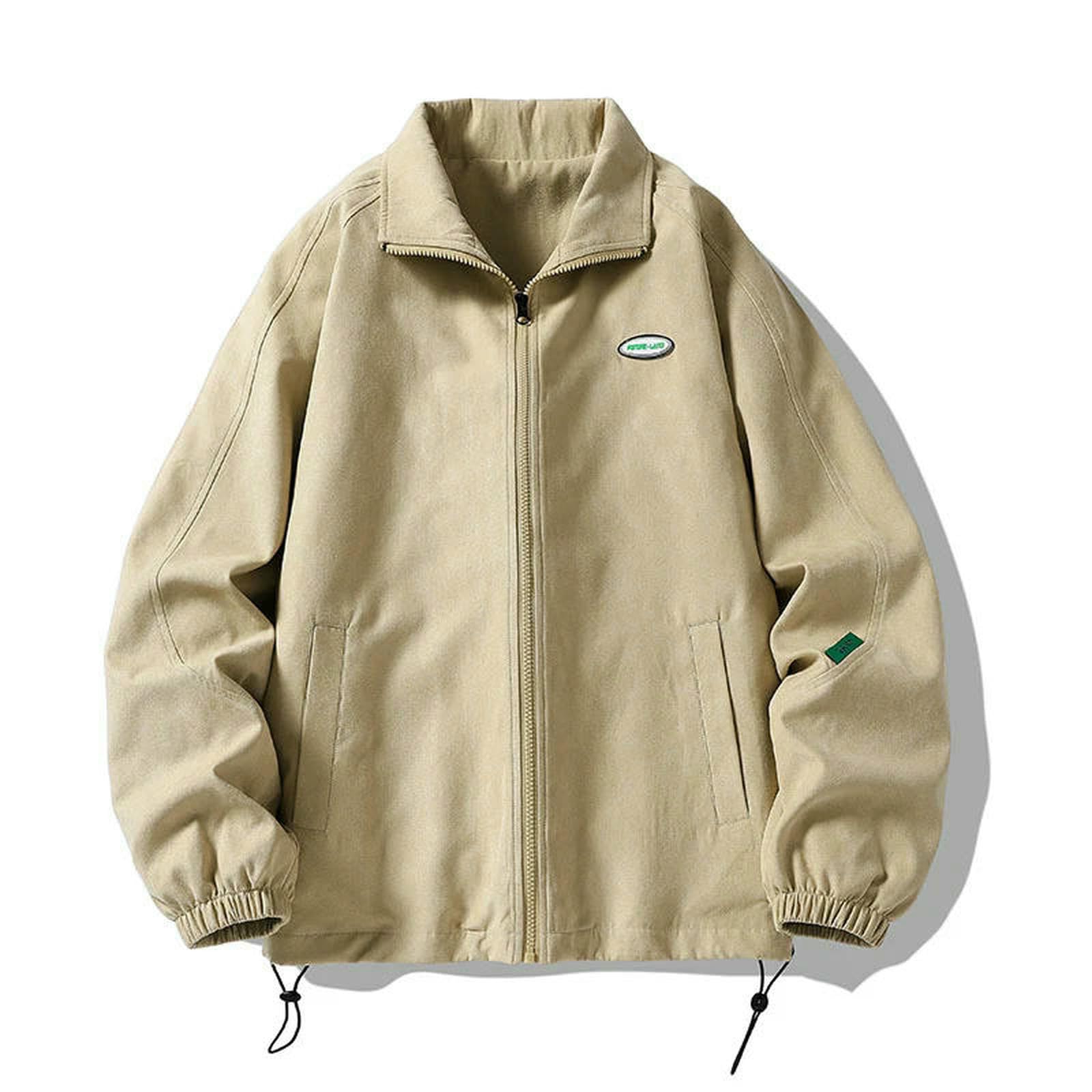 Cappotto Uomo Vintage Baggy Coat Streetwear Zip up Outwear Abbigliamento Tops Lapel Loose Outwear-Khaki-XXL
