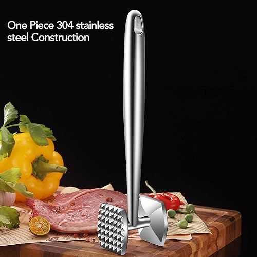 Miniatura 6 de Aliglow Martillo ablandador de carneherramienta de mazolibra para ablandar y golpear carne, carne de res y aves de corral. Construcción de metal