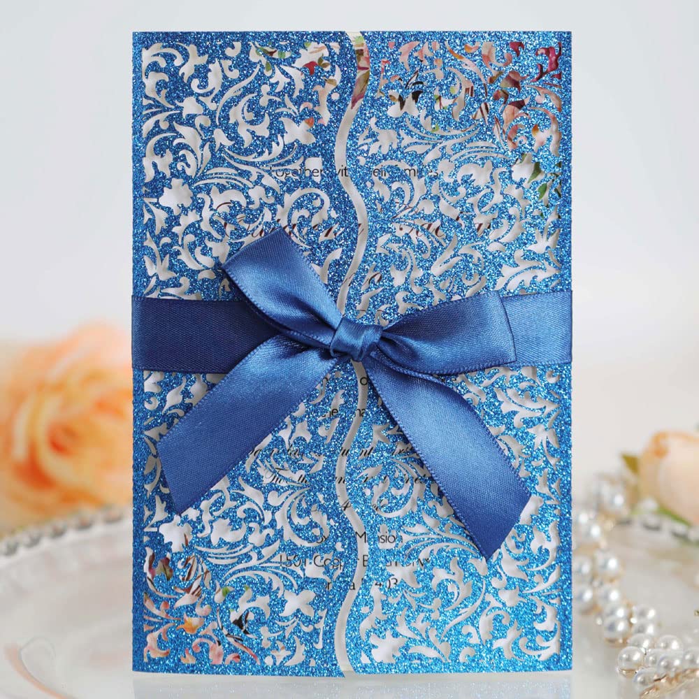 Invitations de mariage argent 50 pcs de format 12,7x17,8 cm avec enveloppes chic