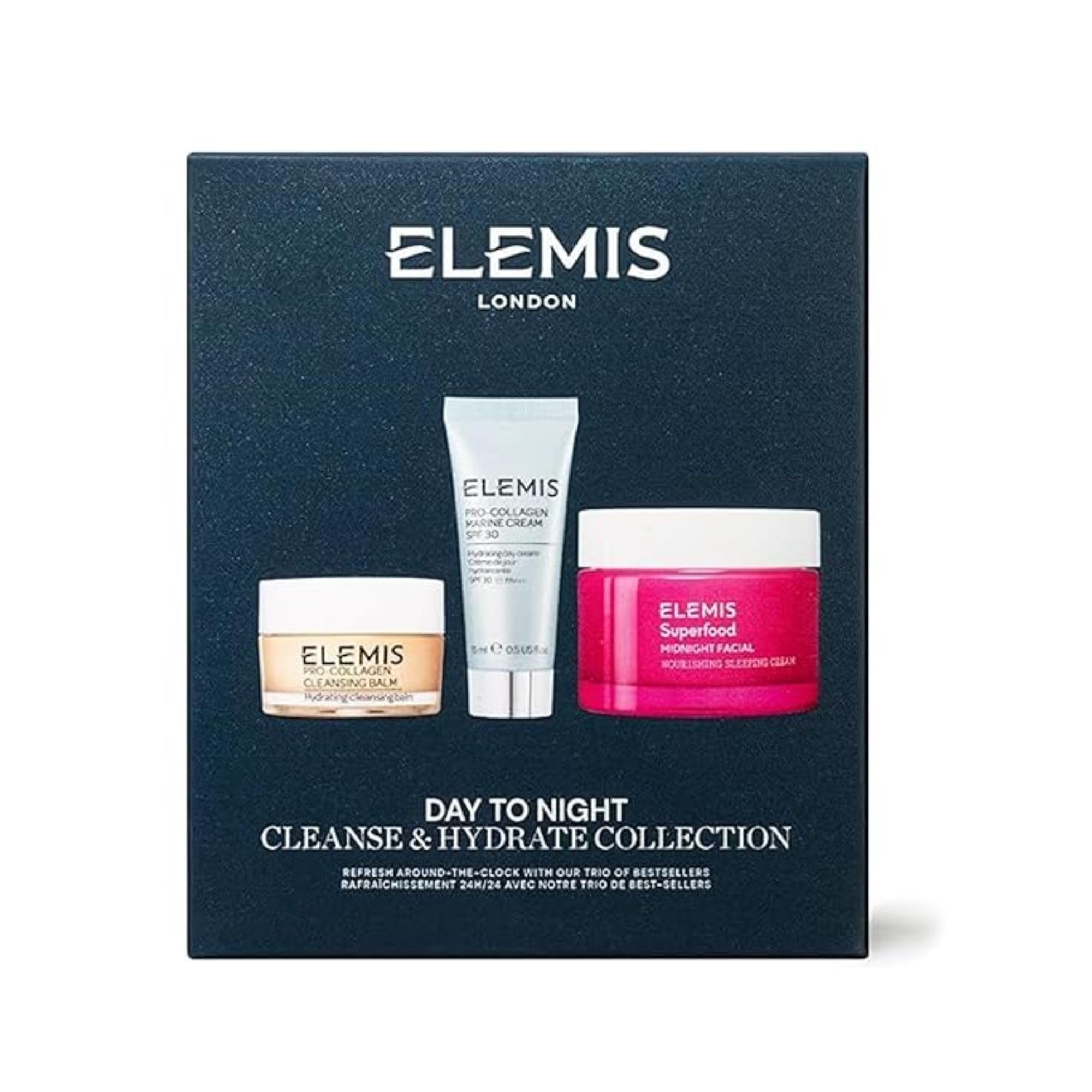 ELEMIS Cleanse & Hydrate Cofanetto Regalo Donna, Kit Skincare Viso Completto - Burro Struccante, Crema Viso Idratante Antirughe al Collagene & Crema Viso Notte Vitamina C