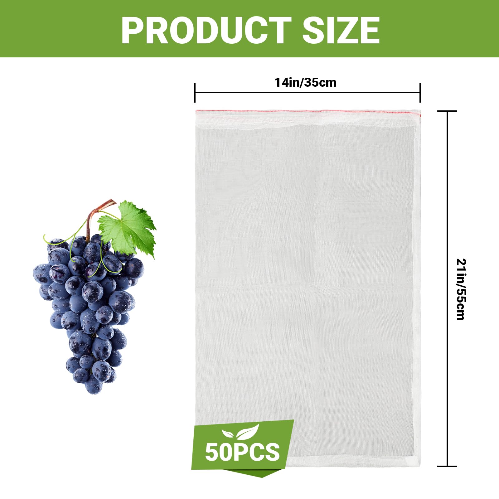 Bolsas protectoras de frutas de malla, 50 bolsas de frutas grandes de 14 x 21 pulgadas para árboles frutales, bolsa de red duradera para proteger sandía, melón, mango, albaricoque de insectos