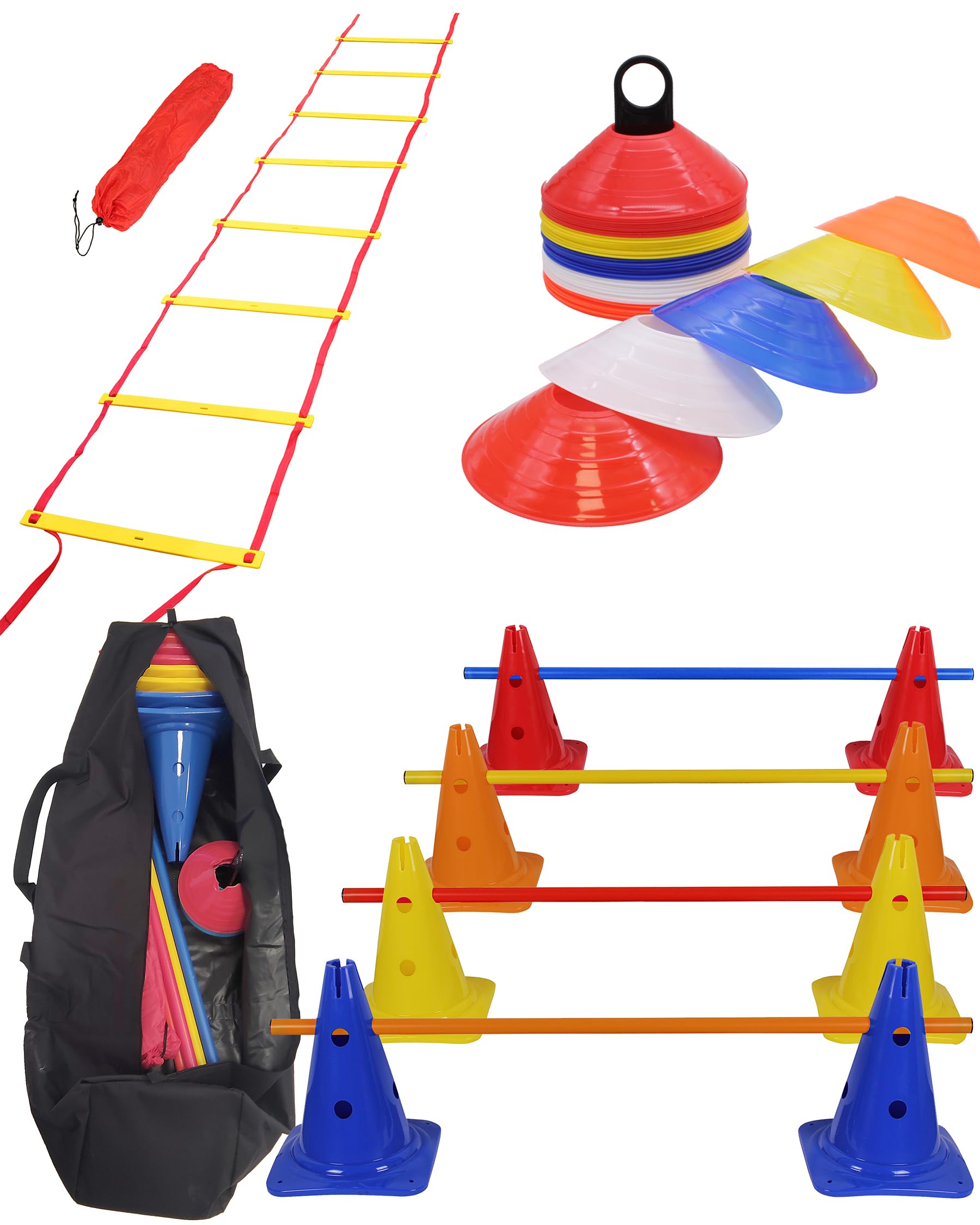 Kit de coordination avec échelle de coordination, plaques de marquage, obstacles de saut et sac - Pour parcours, mouvement et coordination - École, sport et entraînement des chiens