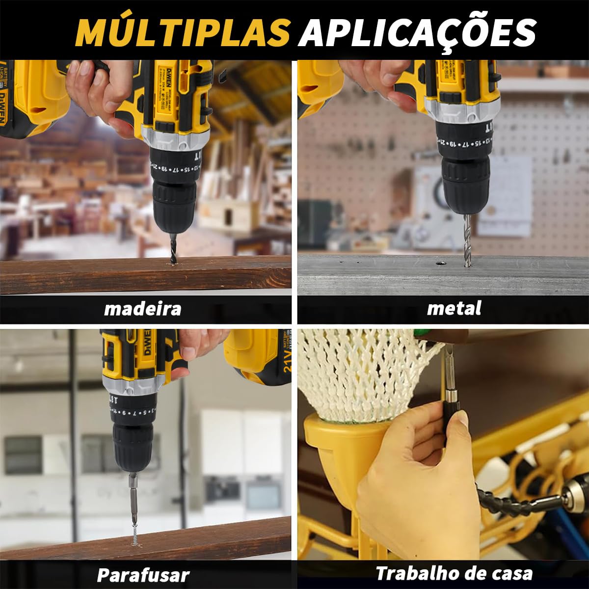 Parafusadeira Elétrica sem Fio 21V com 25+3 Posições de Torque, 2