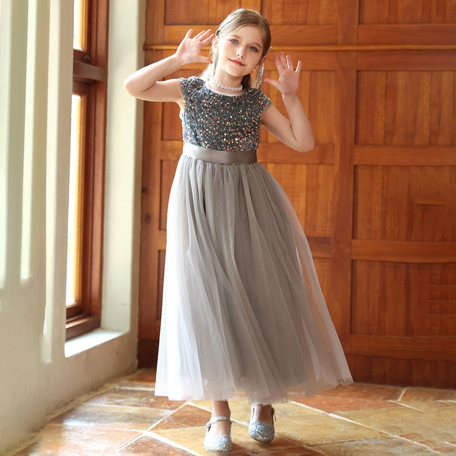 Elegante vestido de noche para actuaciones, concursos de belleza, vestido tutú con falda de faja, adecuado para jugar, aprender, celebrar, actuar musical, fiesta