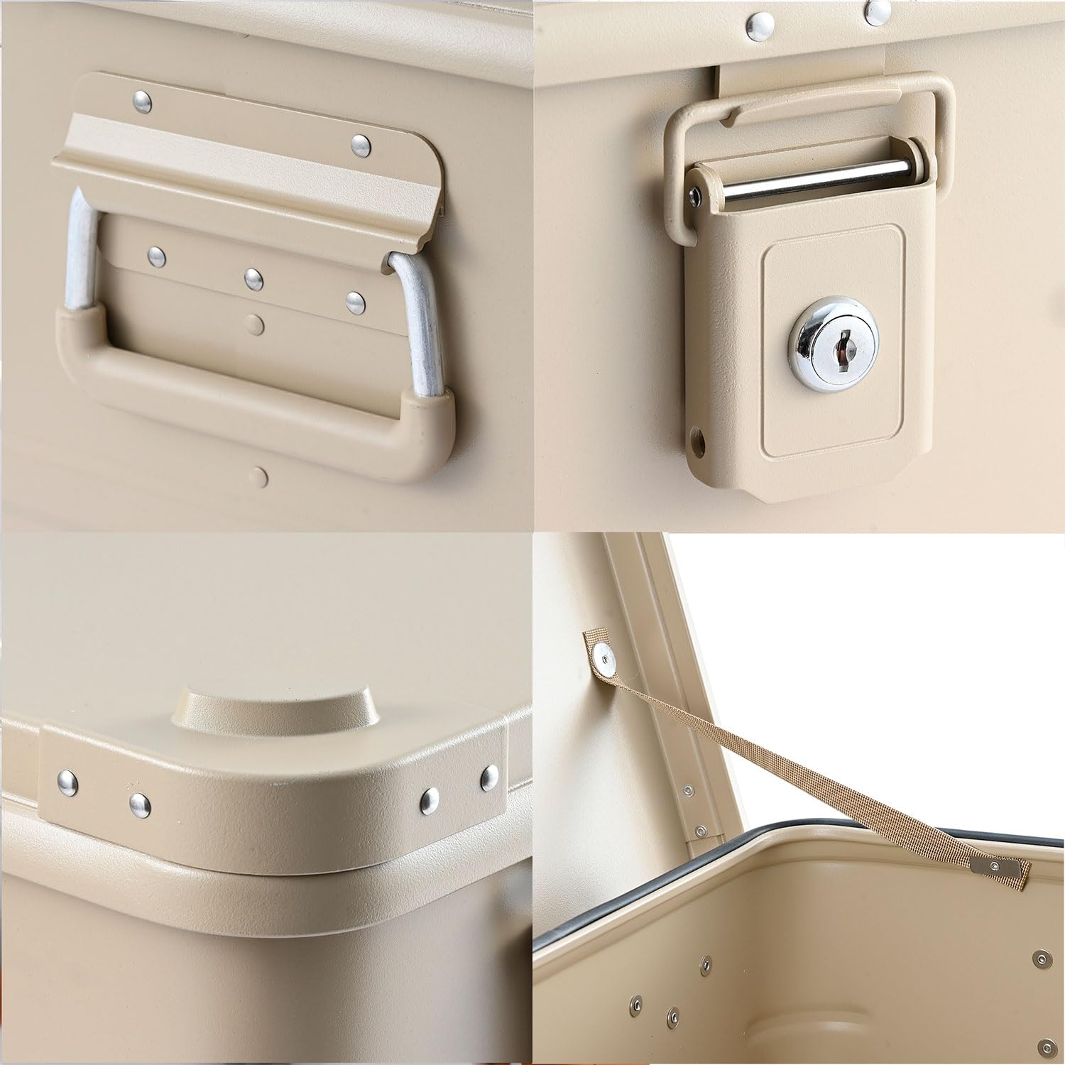 Alubox Alukiste abschließbar E47S SAHARA sand beige - Premium Lagerbox 47 Liter - Materialstärke 1mm - Deckel mit Aluminium Druckguss Stapelecken und Gummidichtung - inklusive Schlösser - lackiert