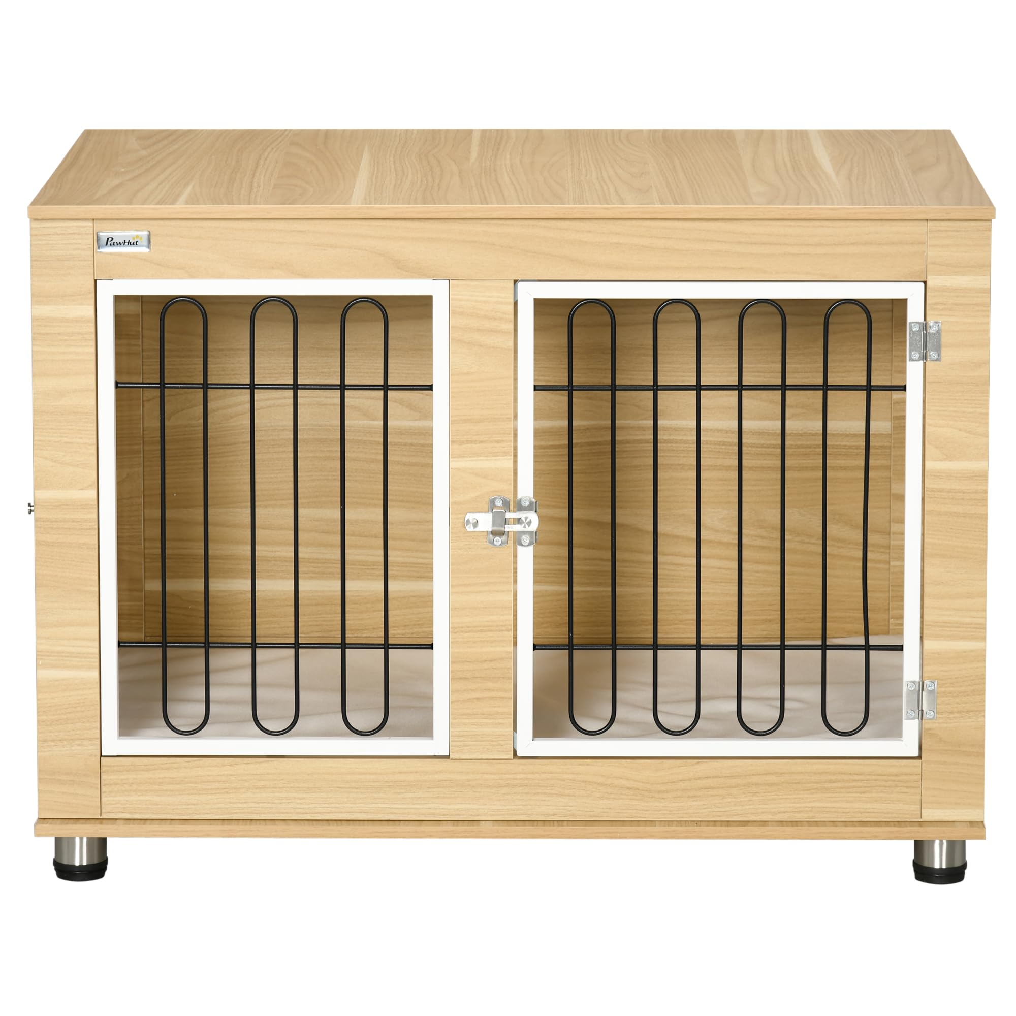 PawHut Jaula para Perros, Muebles con 2 Puertas, Cojines, 2 Cierres, Caja de Metal para Perros para el hogar, Interior, caseta para Perros Grandes de hasta 25 kg, Mesa Auxiliar para Perros, 90 x 58 x