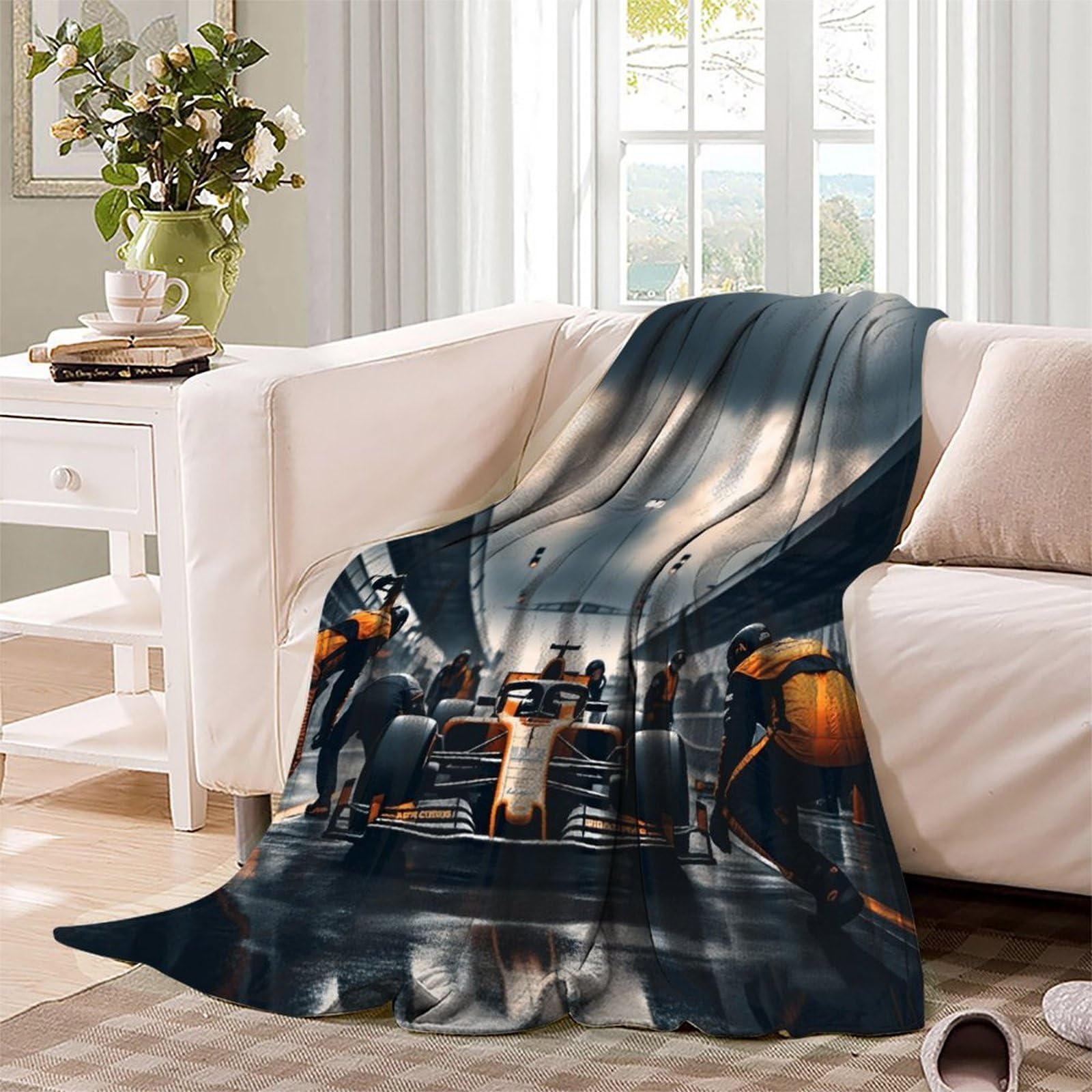 Formulaa Racing Przytulny koc wełniany, 200 x 230 cm, biały, puszysty, miękki, ciepły koc Sherpa na kanapę, do salonu, na zimę/jesień