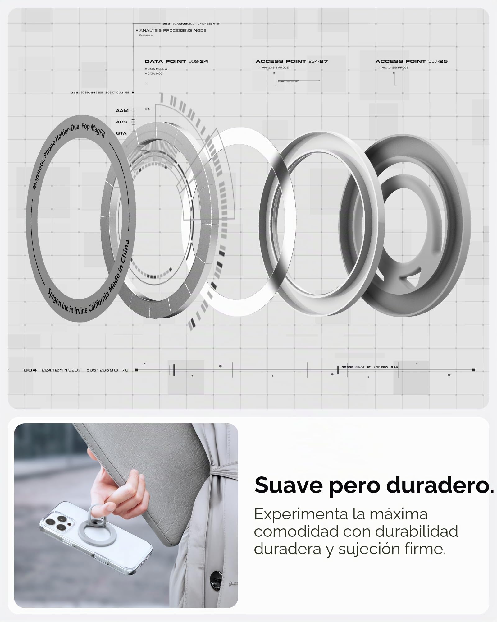 Spigen Dual Pop MagFit Slim Anillo Magnético Compatible con Accesorio MagSafe, iPhone 17 17e 16 15 14 13 12 y Fundas MagSafe para Pixel 10 XL Fold y Samsung Galaxy S26 Ultra - Gris Mármol