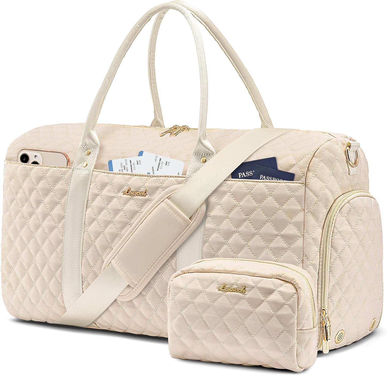 LOVEVOOK Travel Duffle Bag, Weekender Bags for Women with Shoe Compartment, Quilted Carry on Overnight Bag with Toiletry Bag, Hospital Bags for Labor and Delivery, Gym Duffel Bag with Wet Pocket