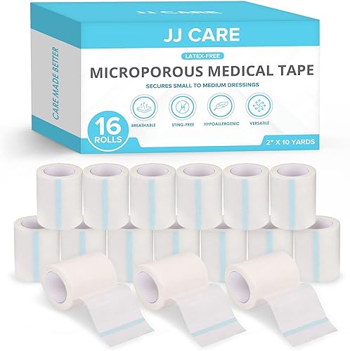 JJ CARE Cinta microporosa paquete de 16 2 x 10 yardas cinta de papel transpirable uso médico cinta quirúrgica de papel sin látex rollos de cinta JJ CARE Cinta microporosa paquete de 16 2 x 10 yardas cinta de papel transpirable uso médico cinta quirúrgica de papel sin látex rollos de cinta