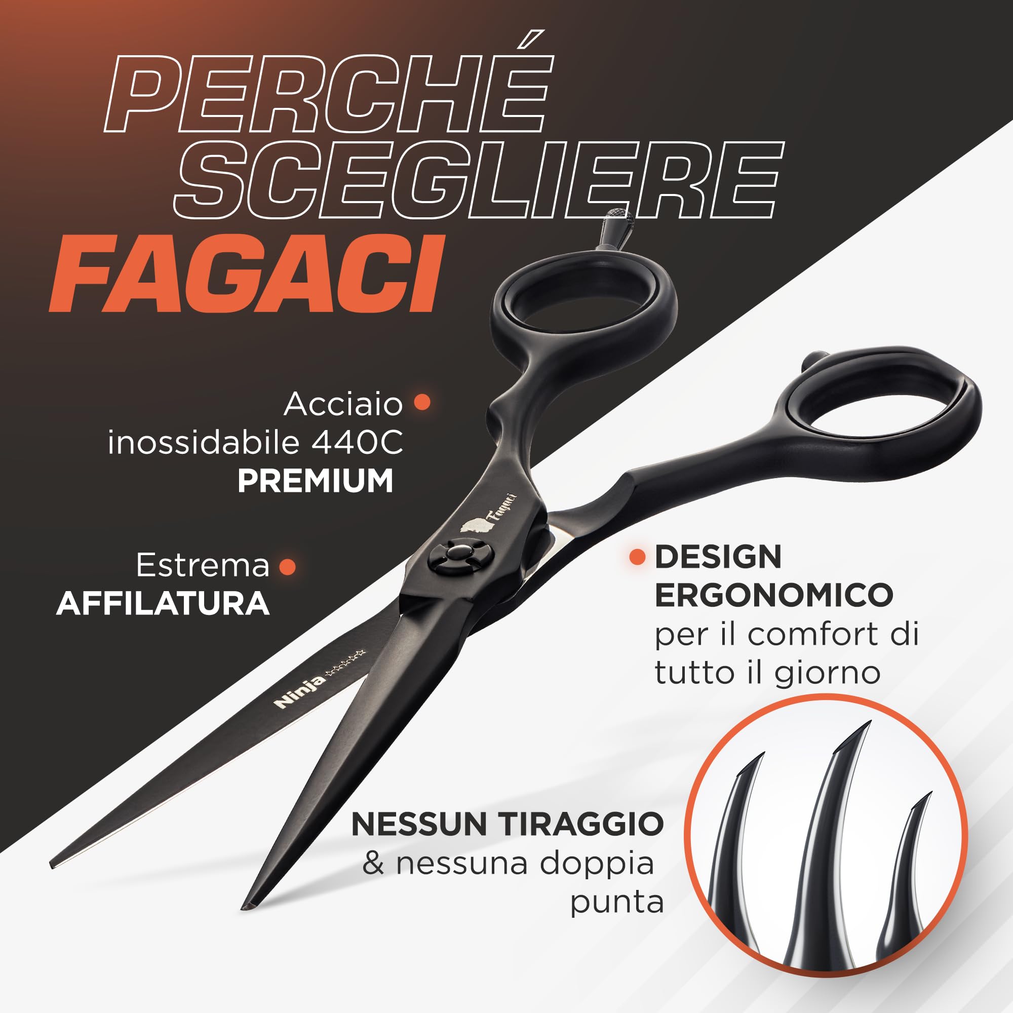 Fagaci Forbici Parrucchiere Professionali 5.5" Acciaio 440C per una Precisione Superiore, Forbici Capelli Professionali Barbiere Lame Estremamente Affilatei, Affilatura Duratura