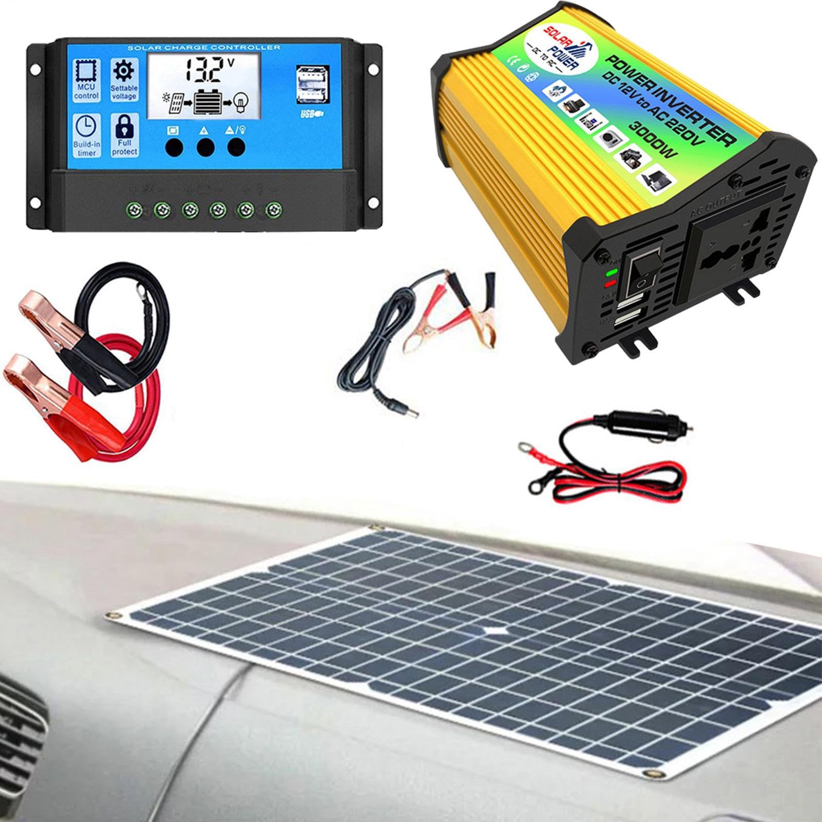 Kit di alimentazione solare indipendente dalla rete – Kit pannello solare con inverter da 3000 W, regolatore di carica solare da 30 A, batteria, scatola combinatrice |, casa, barca, roulotte | con inverter da 3000 W, regolatore di carica solare da 30 A, b