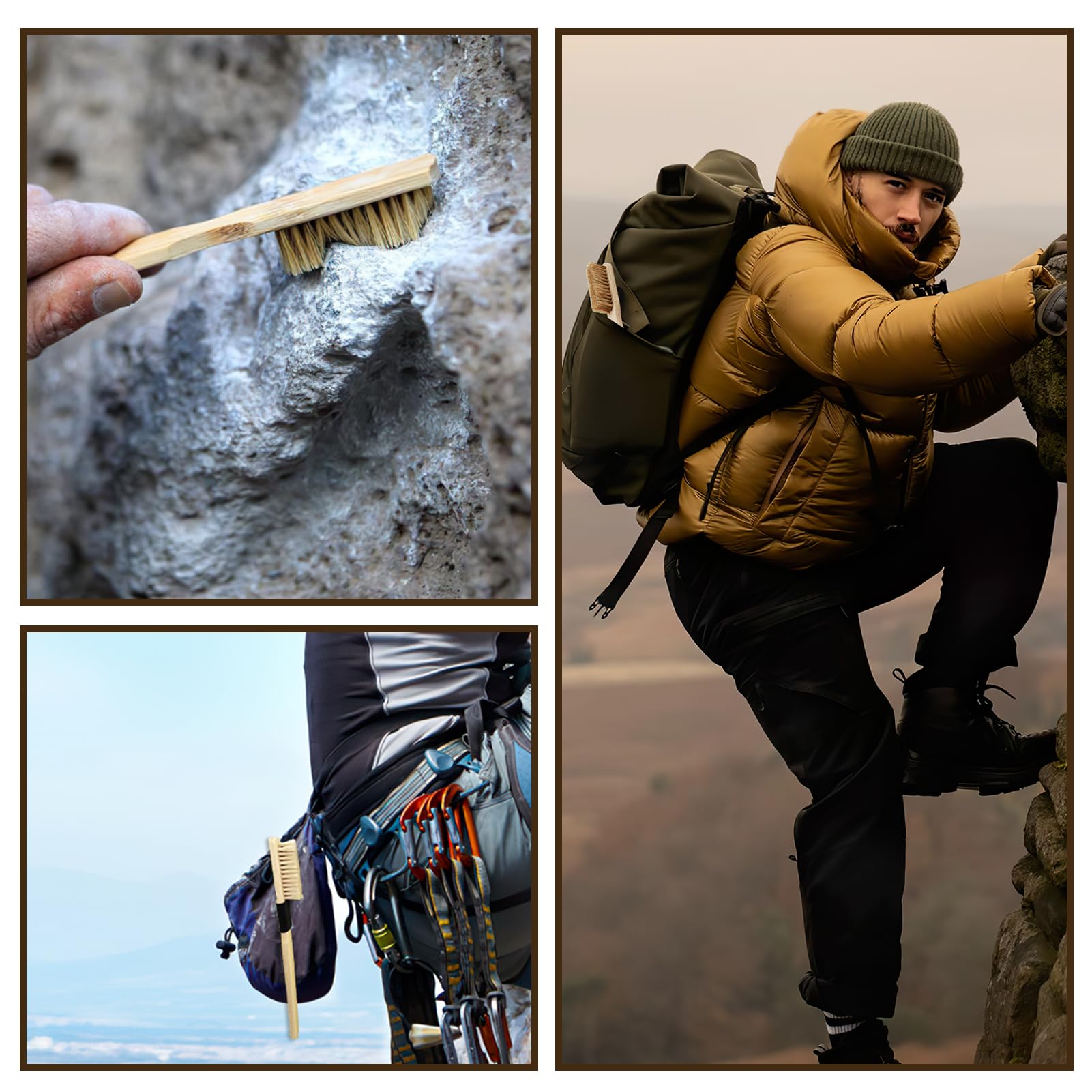 2 PCS Premium Climbing Brush, Spazzola per Arrampicata e Bouldering, Spazzola in Rovere Massiccio con Setole di Cinghiale per la Pulizia di Manici e Fori per le Dita, Attrezzatura Ideale per Climbing