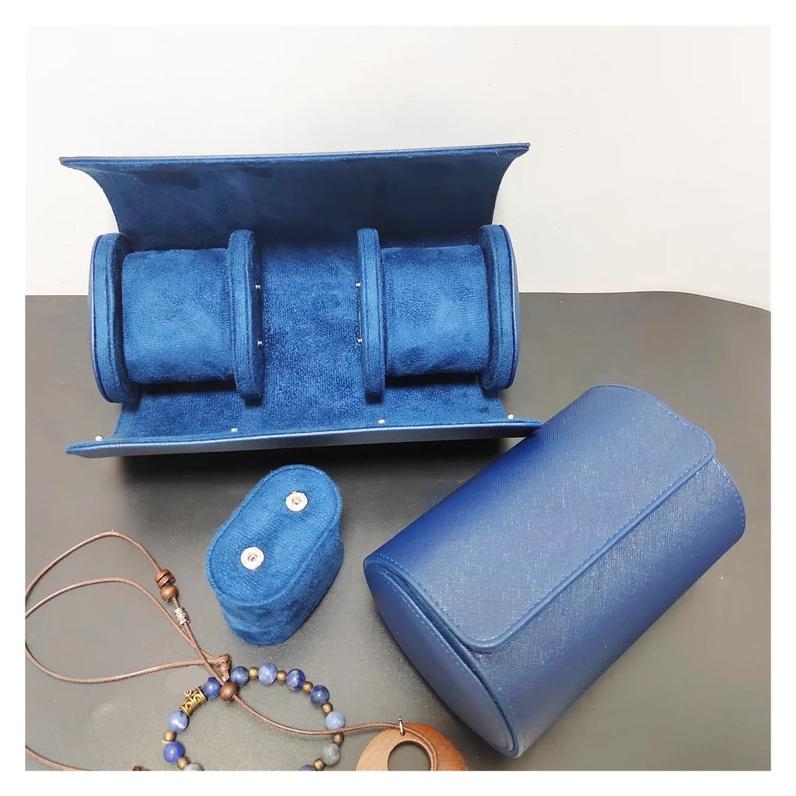 Uhrenrollen-Reiseetui mit 1/2/3 Fächern, tragbare Uhrenaufbewahrungsbox aus Vintage-Leder ein- und ausschiebbaren Uhrenorganizern zur Aufbewahrung von Uhren(2-Slot Blue)