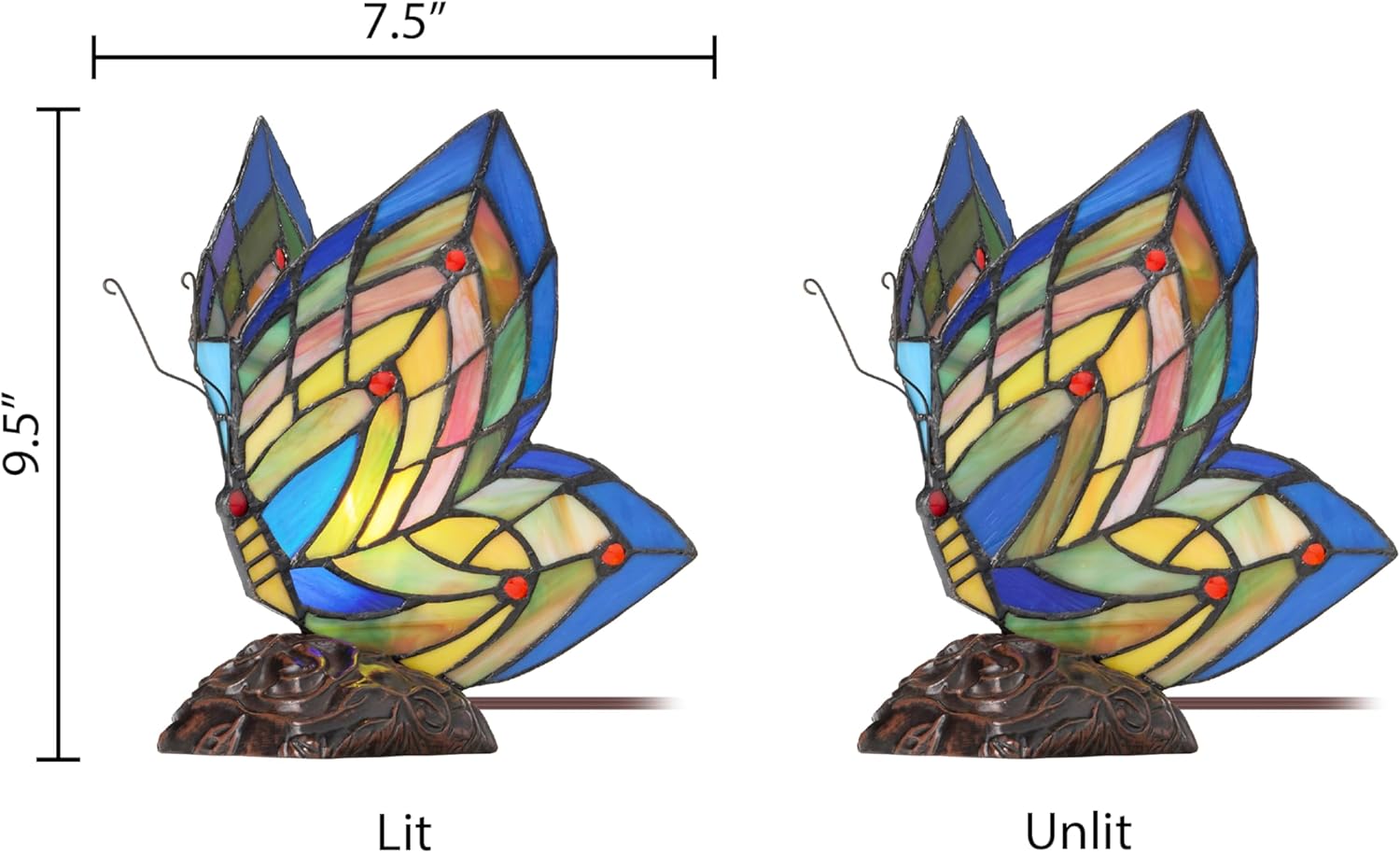 RIVER OF GOODS - Butterfly Wings - 9.5" H - Stained Glass Lamp - Unique Lamps - Tiffany Lamp Style