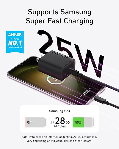 Vista 2 de Anker Cargador súper rápido USB-C de 25 W, cargador Anker (no plegable) con cable USBC, soporta carga rápida PPS para Samsung Galaxy S23 Negro