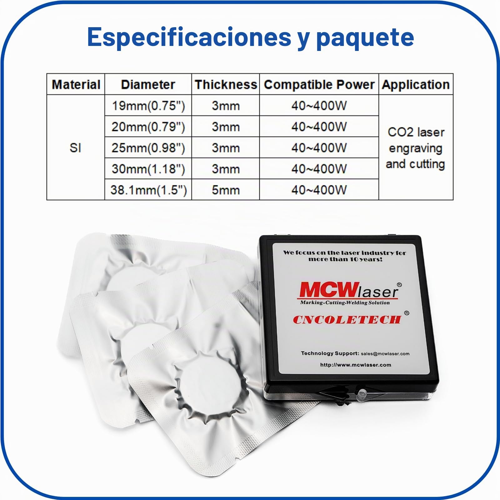 MCWlaser Espejo Láser CO2 25mm Si Reflectivos Lente Silicona 3PCS CO2 Laser Mirrors para Máquina de Corte y Grabado Láser CO2 40W-400W