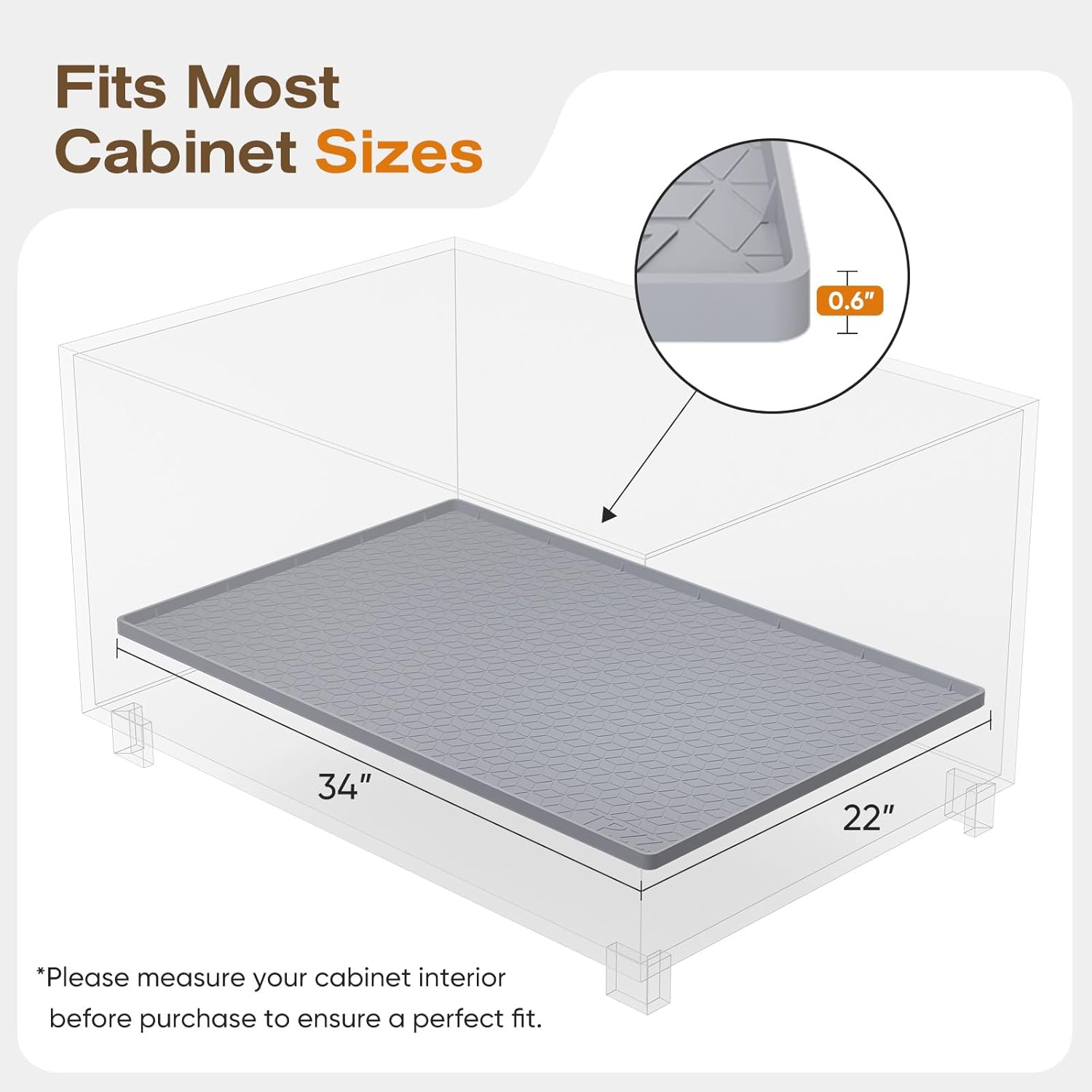 trzz silicone waterproof under sink mat 34" x 22", drip tray and cabinet liner for kitchen and bathroom, prevents water damage and organizes cabinets (beige) beige 22"w x 34"l