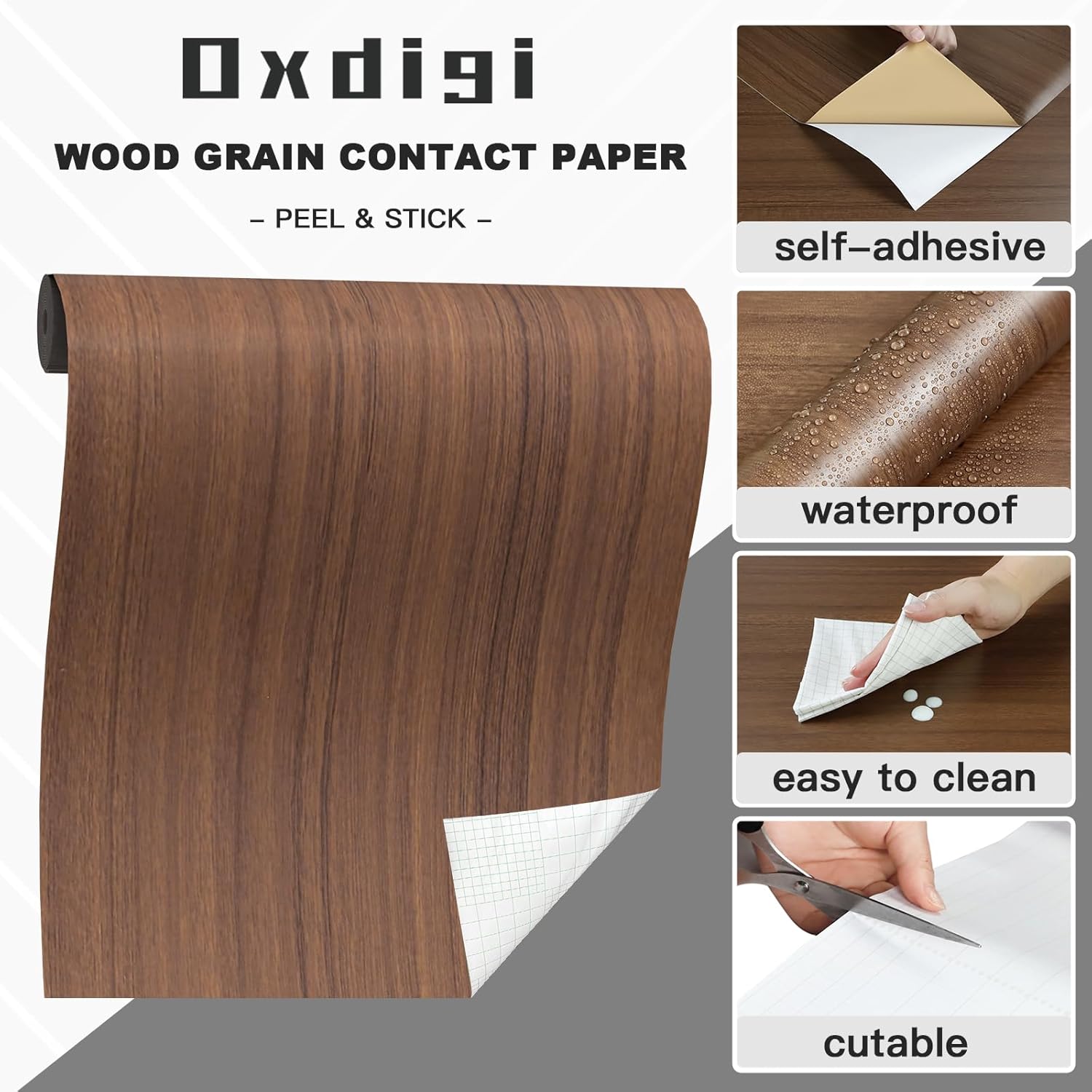 Oxdigi Light Walnut Wood Contact Paper - 23.6 x 196 Inches - Self-Adhesive, Removable and Waterproof - Ideal Peel and Stick Wallpaper for Cabinet, Countertop, Desktop, Rental Property, Kitchen