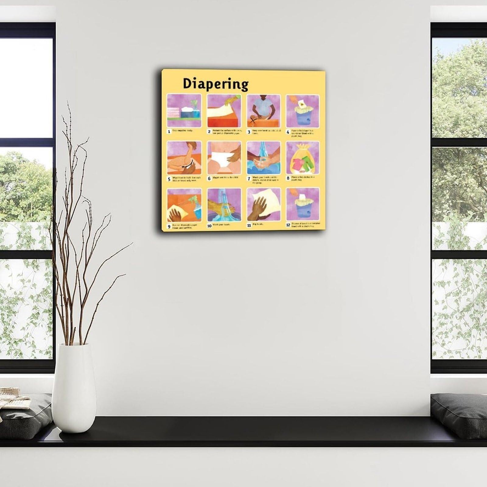 Baby Hygiene Poster Diaper Change Step Guide Parenting Tips Wall Art for Nursery Bathroom(Framed,16x24inch(40x60cm))