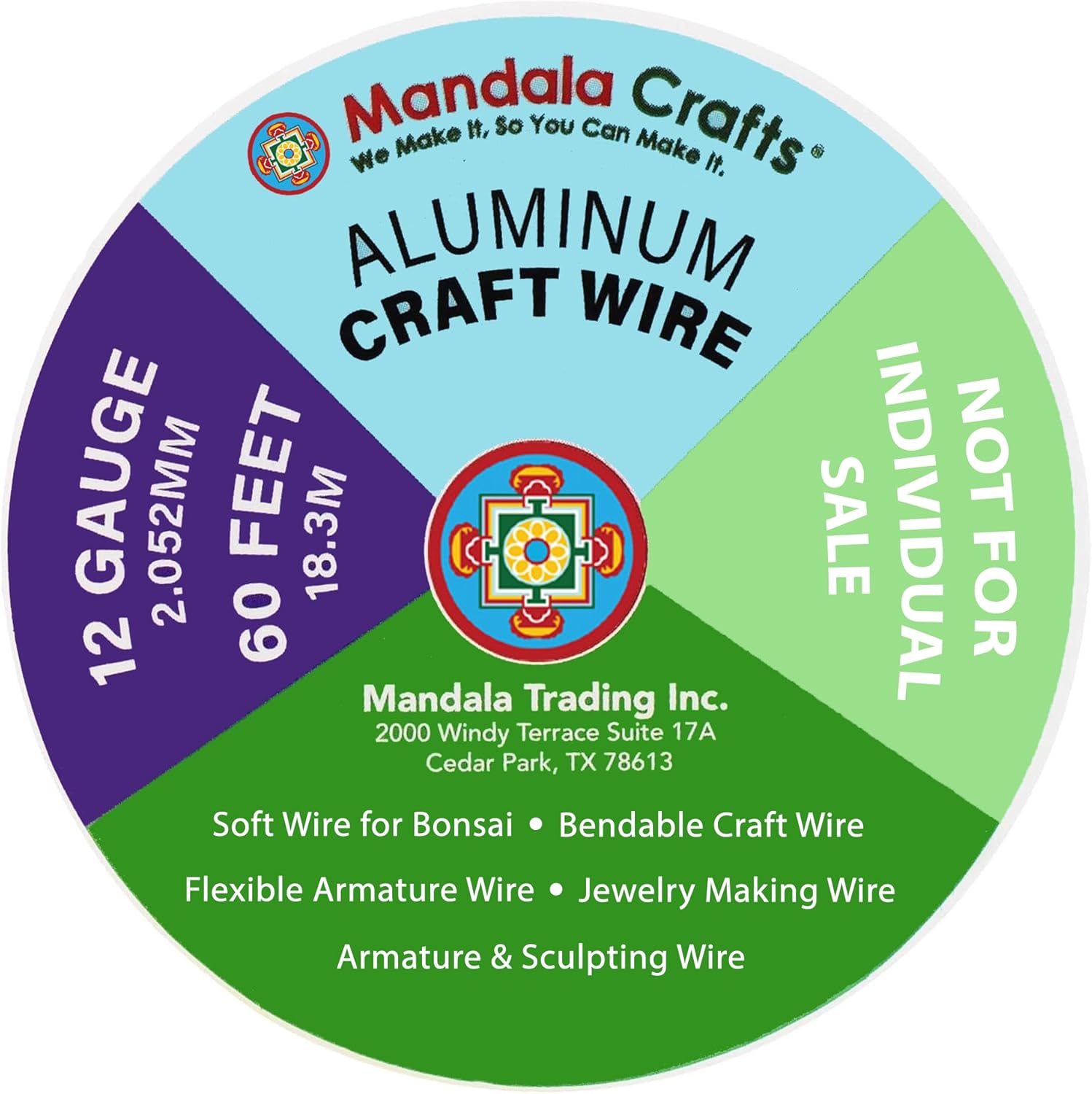 Mandala Crafts 12 Gauge Anodized Aluminum Craft Wire for Jewelry Making - 240 FT Colored Flexible Rainbow Wire - Bendable for Bonsai Armature Crafting Sculpting