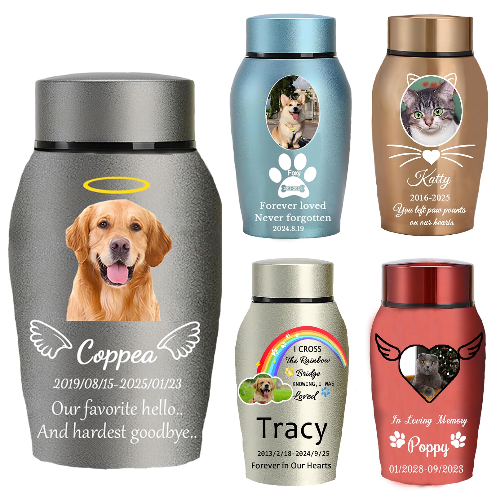 CCZUIML Personalized Wooden & Aluminium Pet Memorial Urn for Dog or Cat Ashes, Animal Pattern, Natural Finish, Removable Lid, Pet Memorial Urn