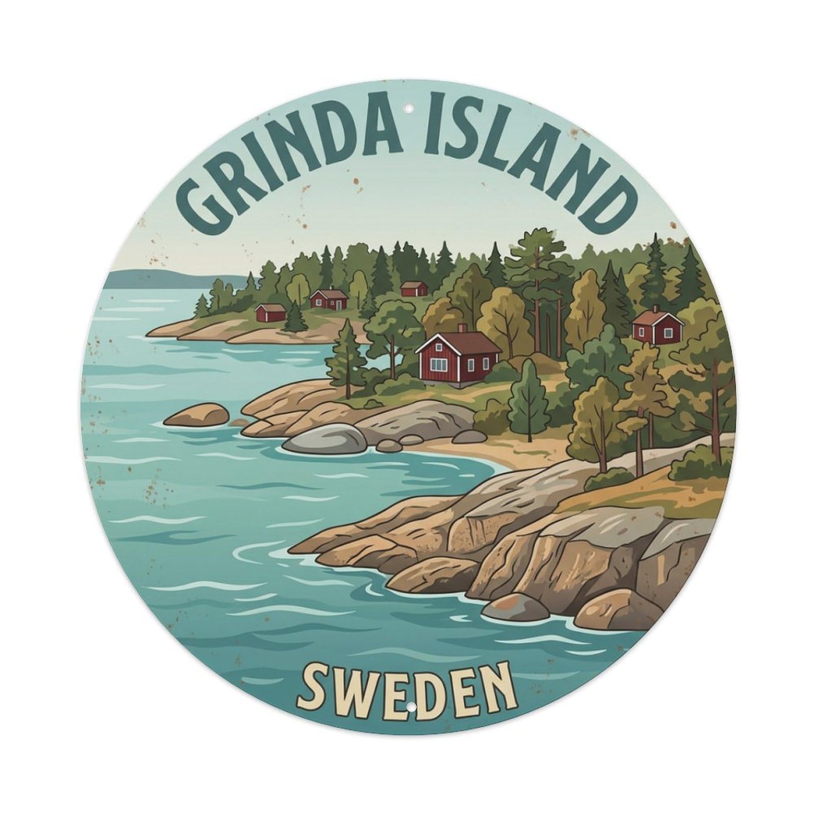 Vintage Travel Grinda Sweden Island Metal Tin Sign