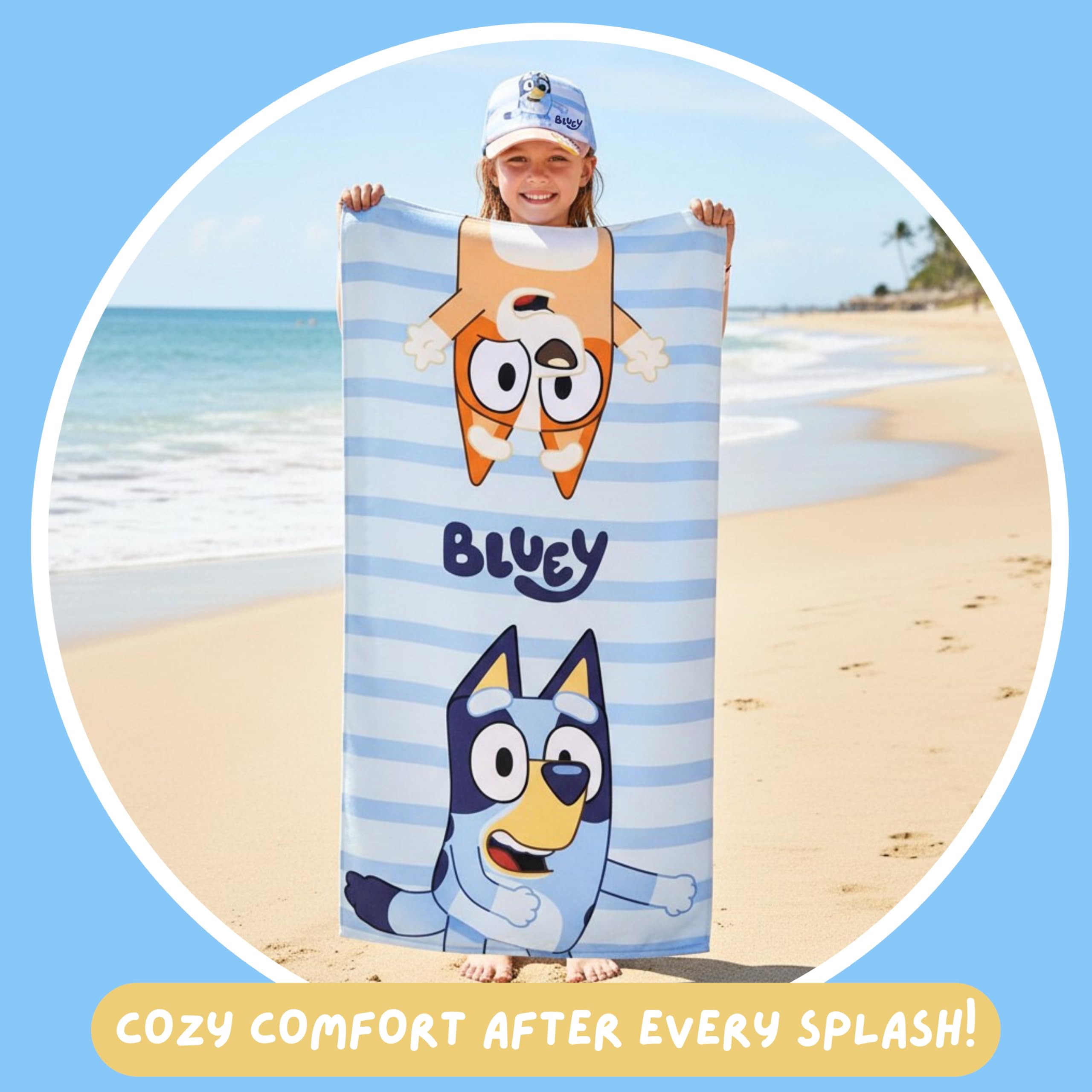 Bluey Gorra de Beisbol Toalla y Mochila Saco Cuerdas Cordón, Set 3 Piezas Infantil, Regalo de Verano Playa Piscina Excursiones para Niños y Niñas