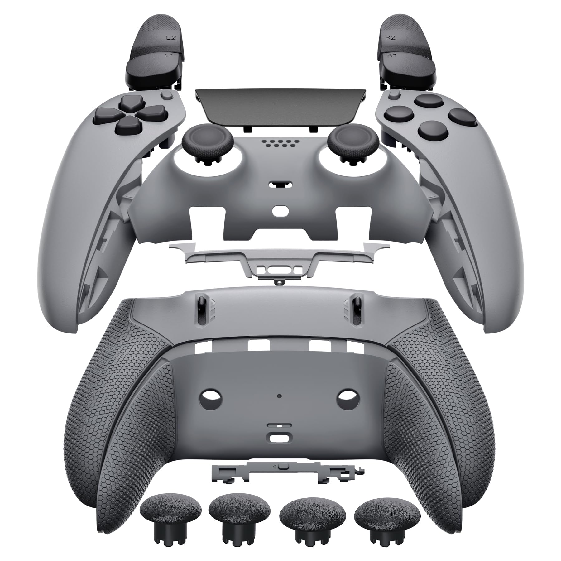 eXtremeRate Beyond ARC Full Gehäuse Set kompatibel mit ps5 Edge Controller, Gummiert Griff Rückgehäuse/Custom Faceplate/Deko Zierleiste&Tauschbare Joysticks/Tasten Zubehör Set-Grau