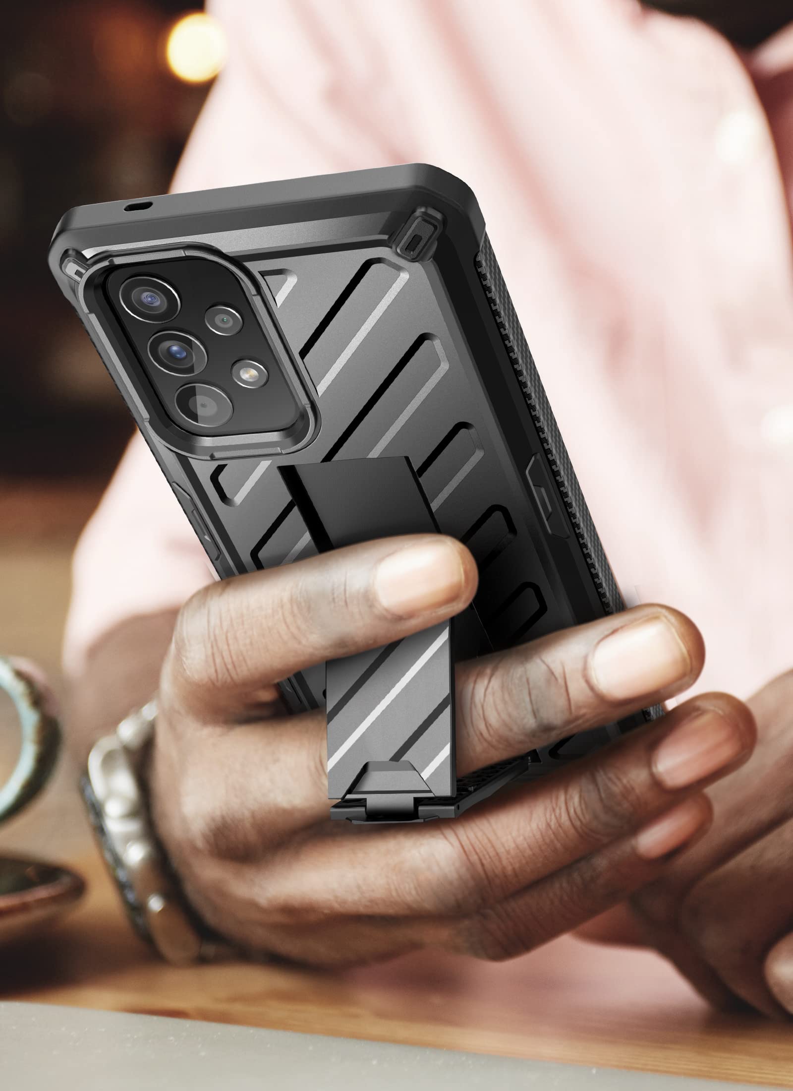 SUPCASE Custodia sottile per Samsung Galaxy A53 5G, robusta custodia protettiva posteriore sottile [scarabeo unicorno] con supporto (nero)