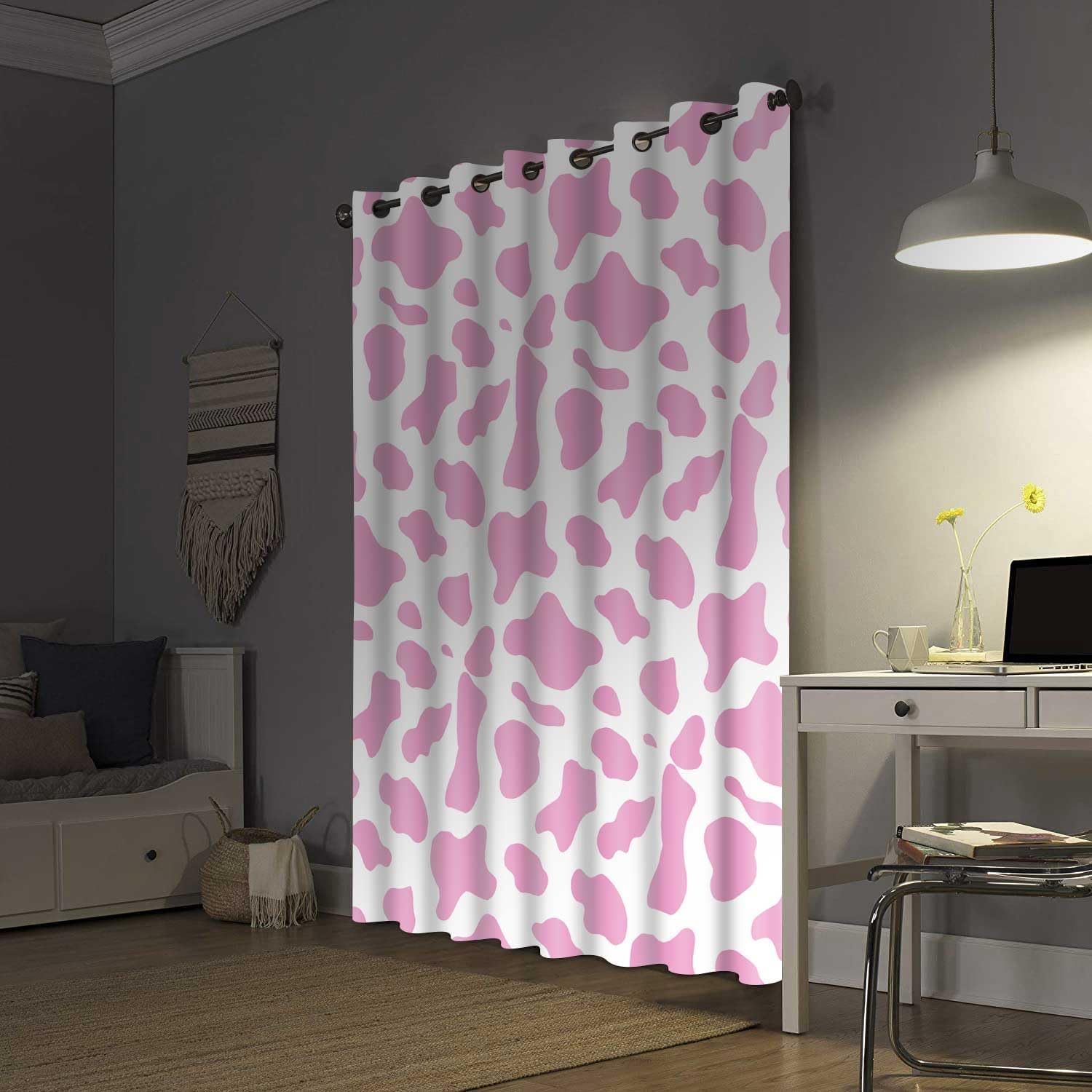BSPPTI Pink Milk Cow Print Curtain, Farmland Animals Skin Girl Room Darkening Thermal Insulated Blackout Grommets Window Drapes for Living, Dining, Bedroom, 52"x 84", 2 Panels, CLOKSP0410
