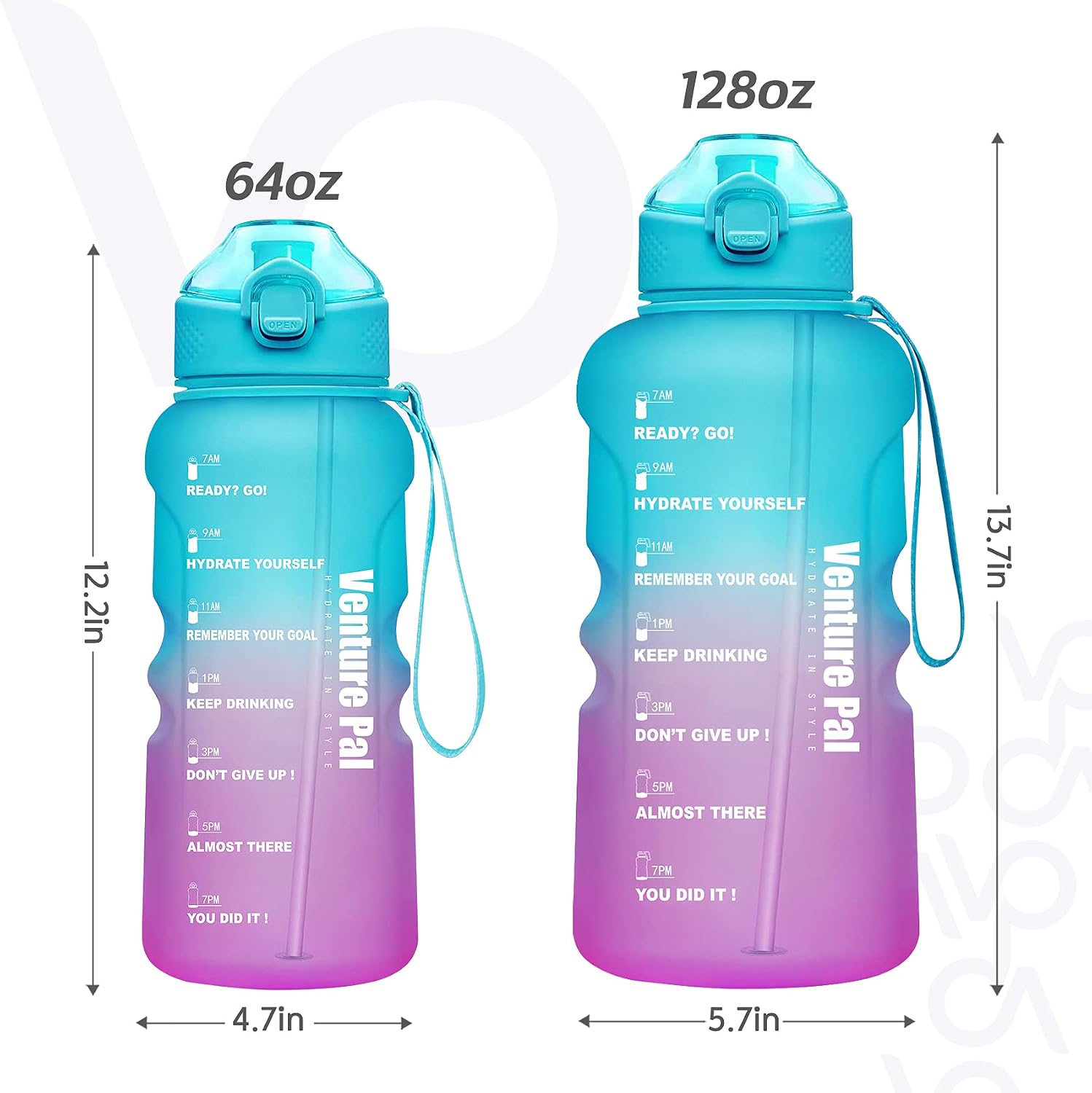 Venture Pal One & Half Gallon Water Bottle with Straw and Times to Drink, Motivational Big Water Bottle with Time Marker Ensure You Drink Enough Water For Home, Office and Gym