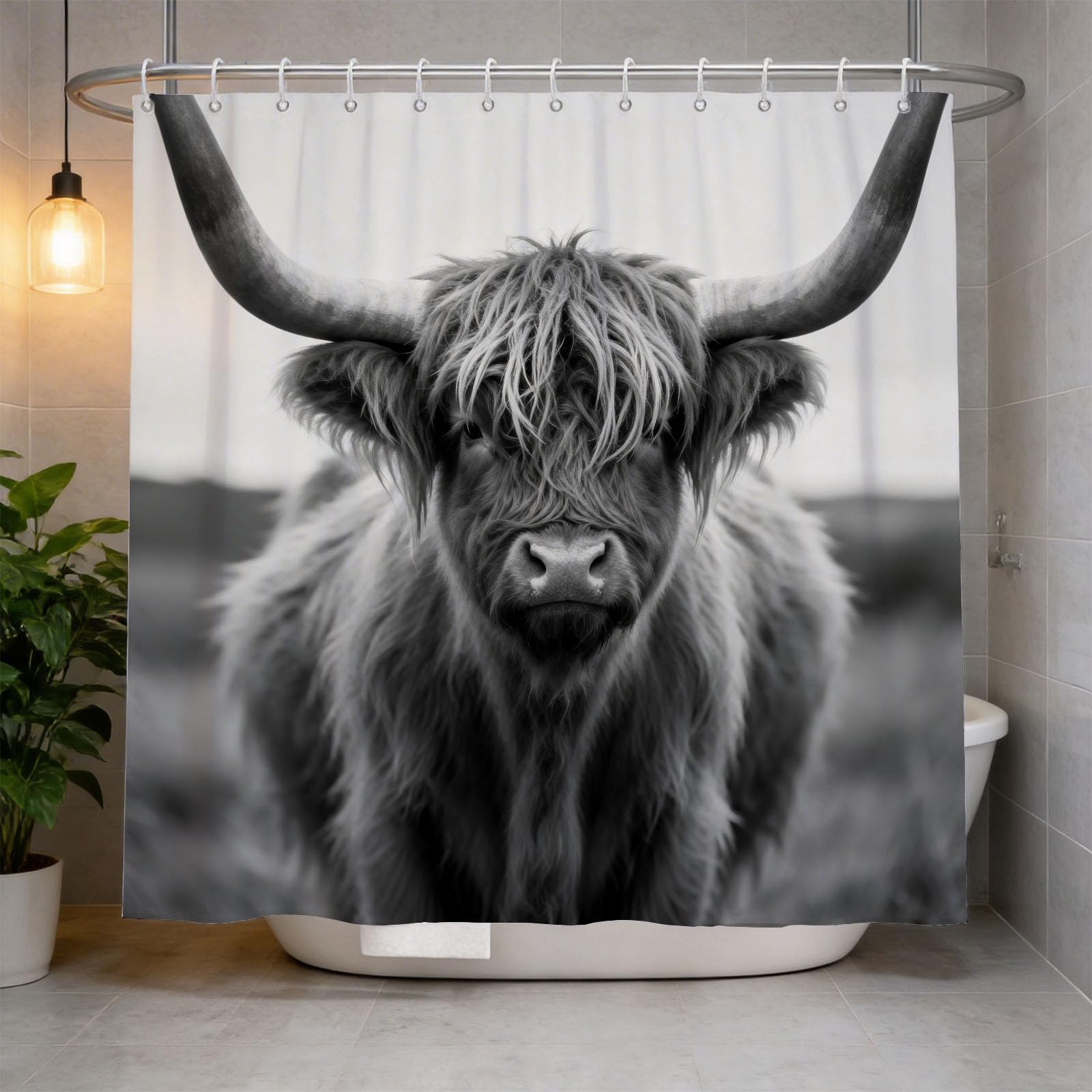 Hongduo 3D Highland Cow Shower Curtain for Stalls Bathtubs Nature Bathroom Decor Shower Curtain Set Polyester Fabric Waterproof 200x200cm/79X79 Inch with Hooks