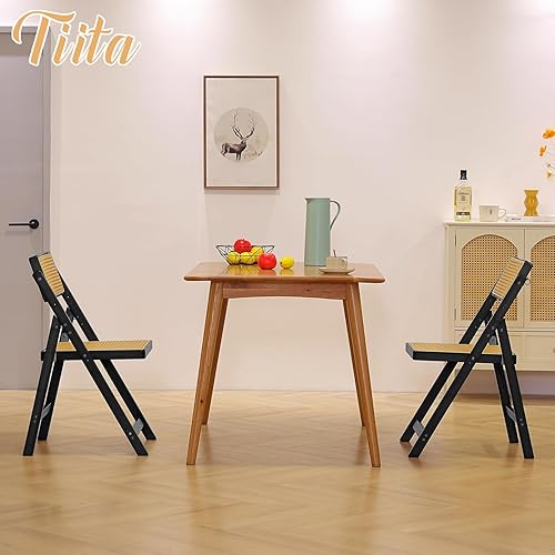 Miniatura 8 de Tiita Silla plegable de ratán, sillas de comedor modernas de mediados de siglo, cómodas sillas de bambú para exteriores para dormitorio, sala de