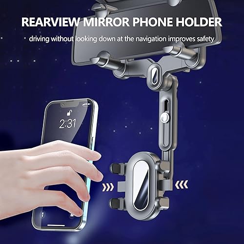 Miniatura 2 de Soporte para teléfono de navegación con espejo retrovisor de automóvil, soporte para teléfono de automóvil, giratorio de 360° y retráctil, para