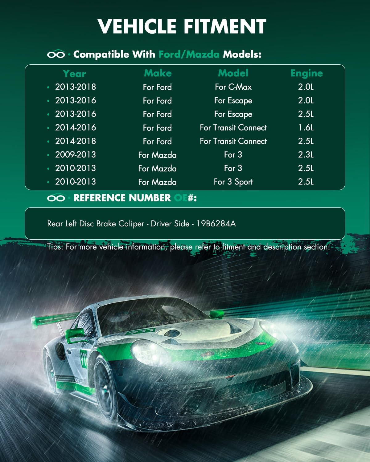 SCITOO 19B6284A Rear Left Disc Brake Caliper Assembly w/Bracket For Ford For C-Max/For Escape/For Transit Connect,For Mazda For 3/For 3 Sport