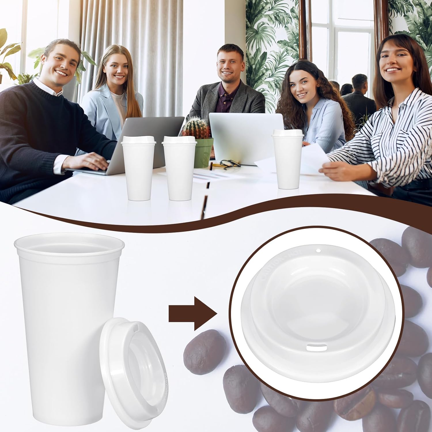 Domensi 15 Pack Reusable Coffee Cups with Lids 16 oz Disposable Travel Cups Bulk Plastic to Go Coffee Tumblers for DIY Hot Cold Drink Party Favors Coworker, Microwaveable (White) - Image 5