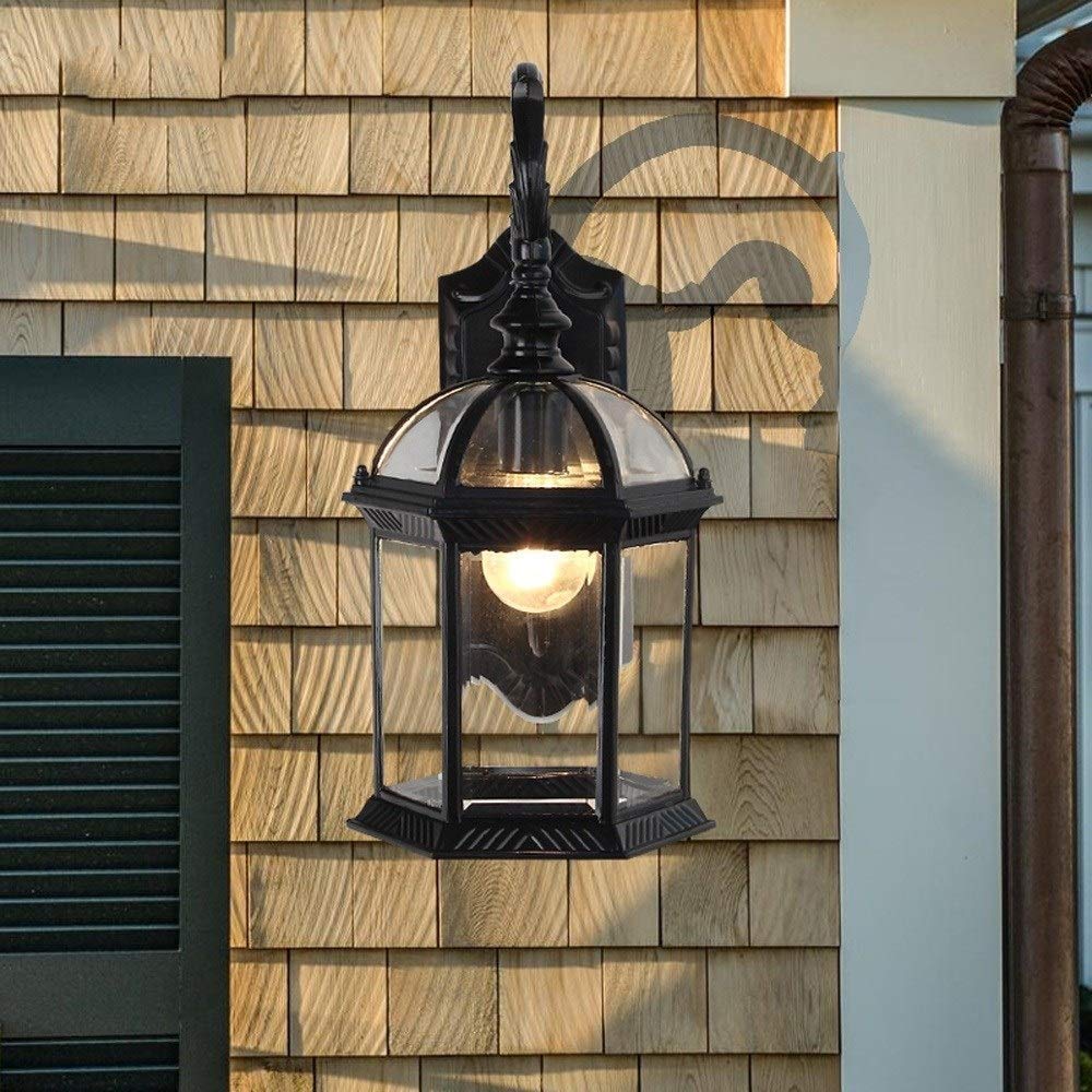 Moda Tradycyjny Wodoodporny odlew aluminiowy Vintage Ganek Kinkiet Zewnętrzna szklana brama Ścienna latarnia Dekoracja świetlna Przedpokój Ogród zimowy Balkon Lampa montowana E27 Edison Wewnątrz i