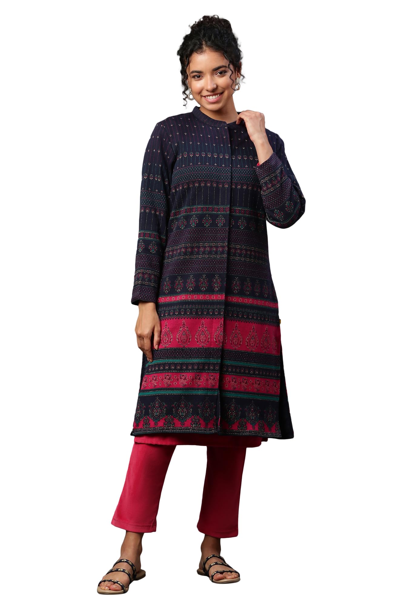 Aurelia Navy Yark Dyed Ethnic Winter Jacket in navy